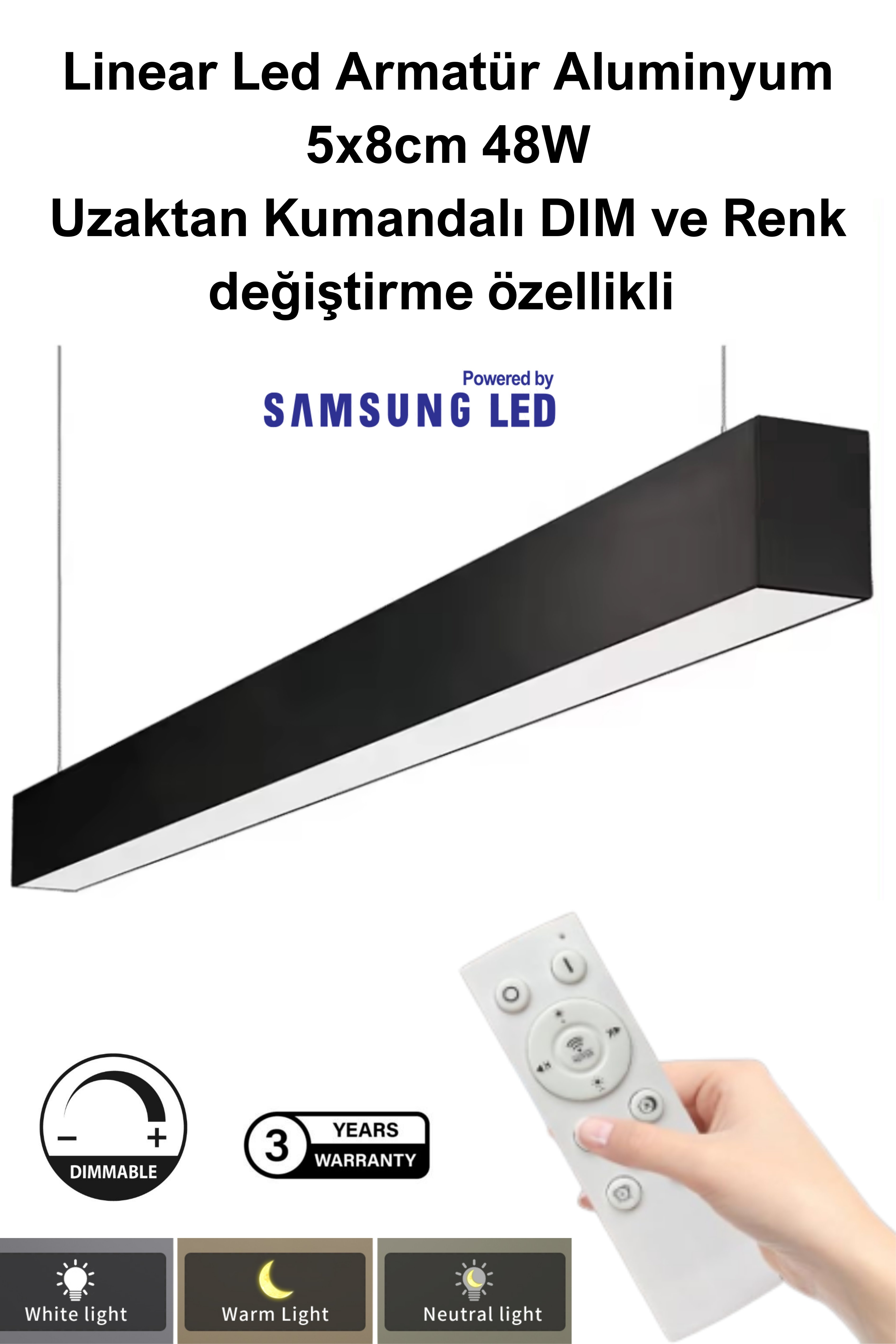 Kumandalı Led Sarkıt Linear Aydınlatma 100 Cm  5x8cm Aluminyum Gövde
