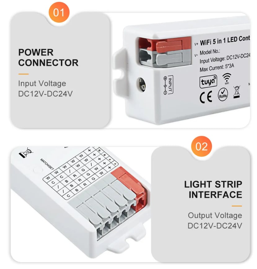 WIFI 5 IN 1 LED CONTROLLER 12/24V 5x3A