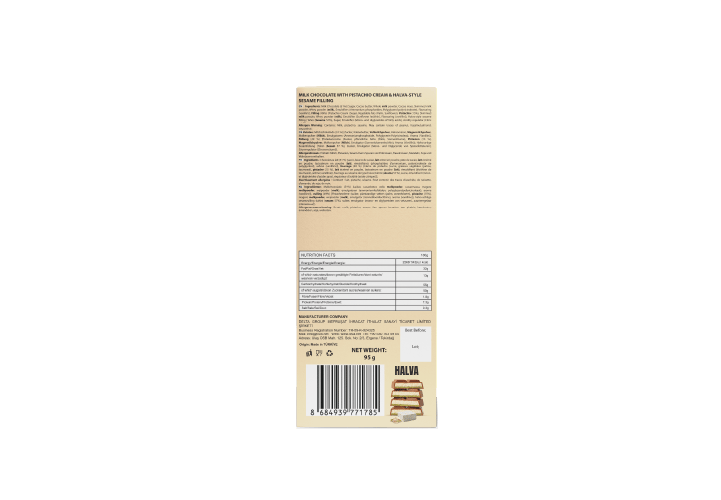 Halva Style & Pistachio Cream Milk Chocolate - 95 g