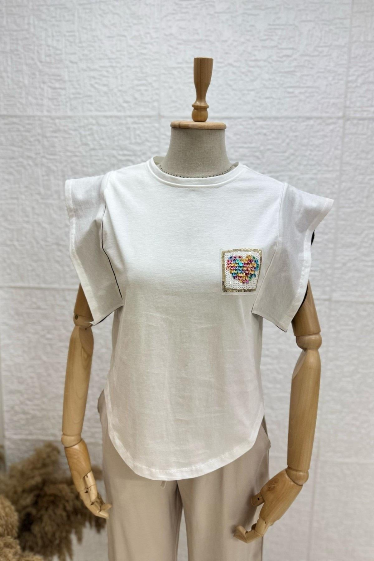 Bebe Marka Pul İşlemeli Kol Detaylı Kısa Kol T-shirt 29664