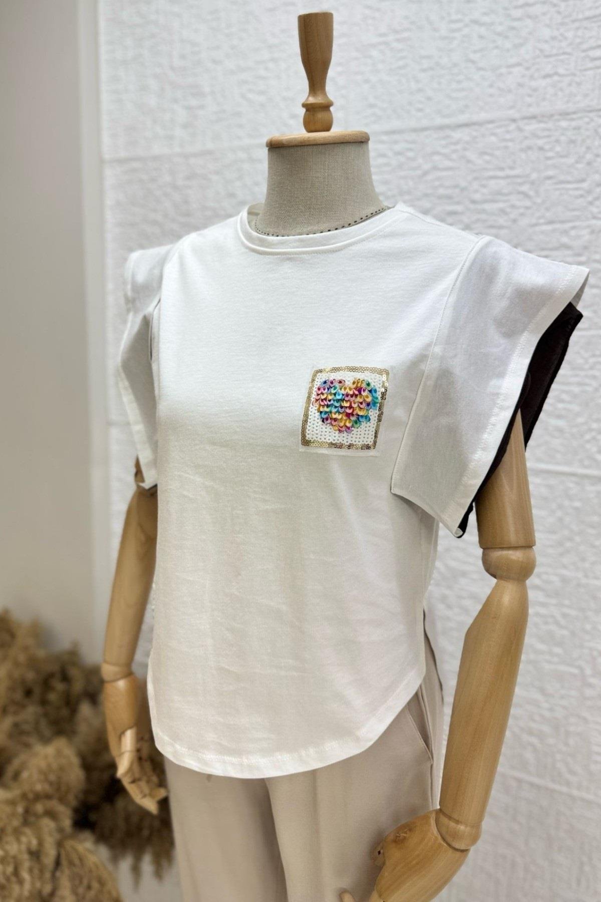 Bebe Marka Pul İşlemeli Kol Detaylı Kısa Kol T-shirt 29664
