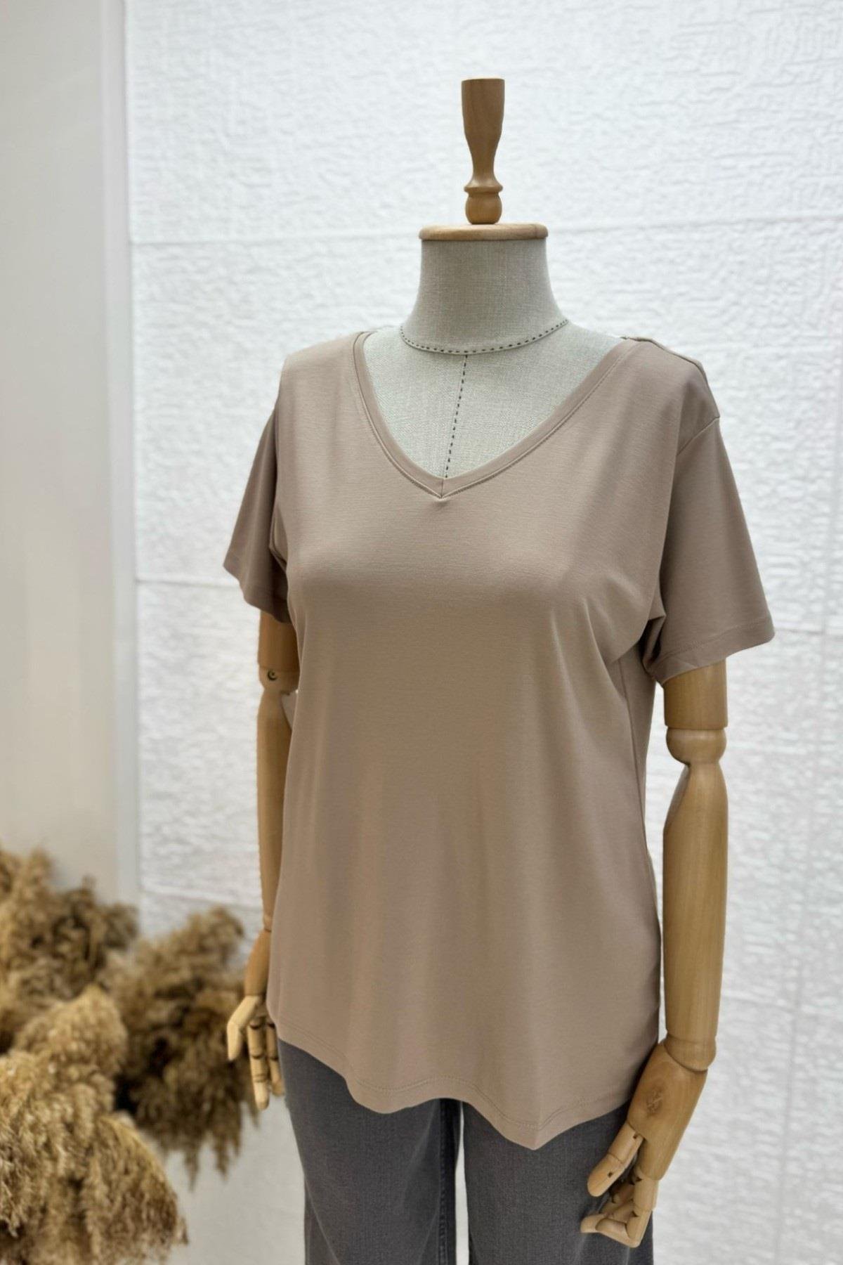 Bebe Marka V Yaka Modal Kumaş Basic T-shirt 29113