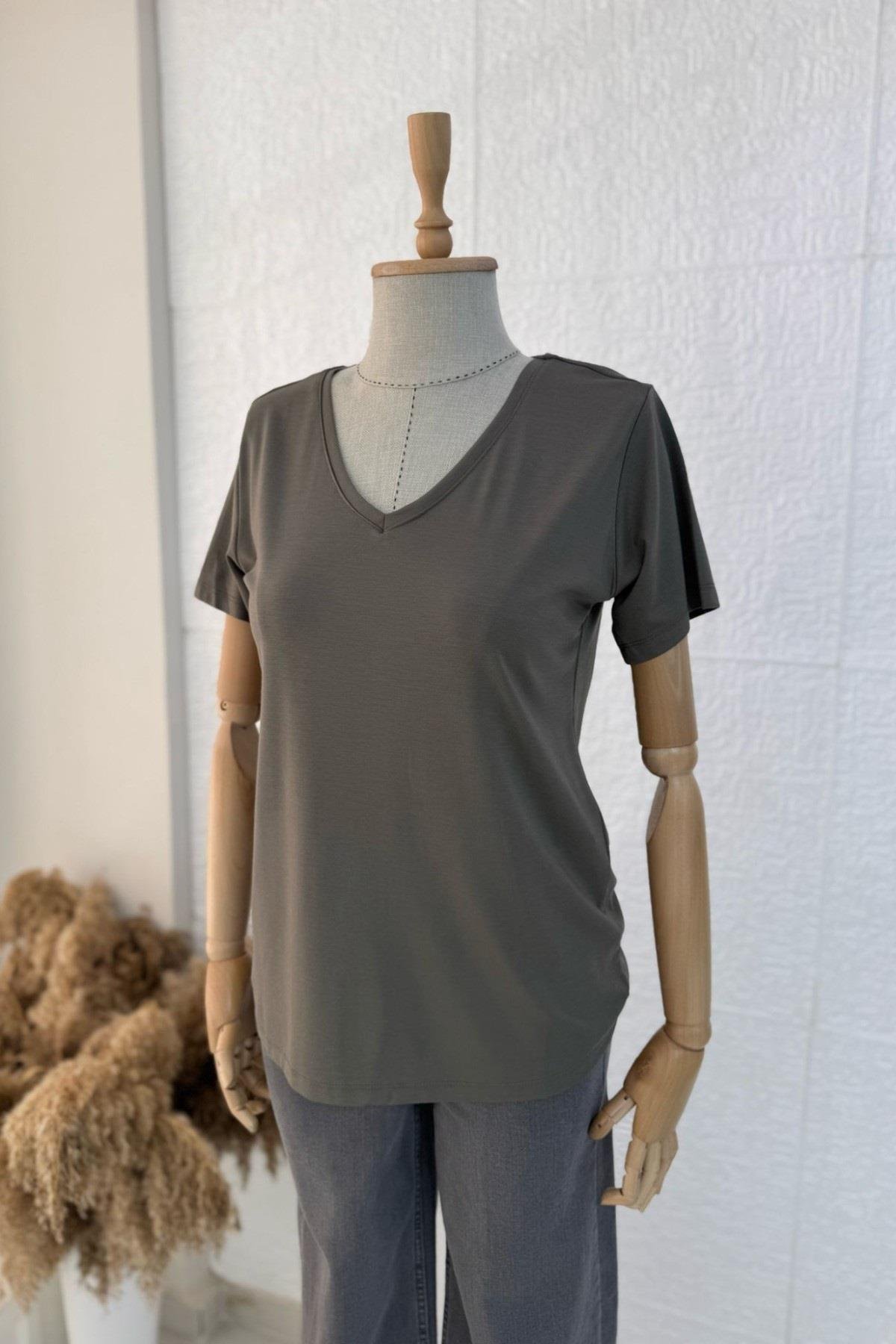 Bebe Marka V Yaka Modal Kumaş Basic T-shirt 29113