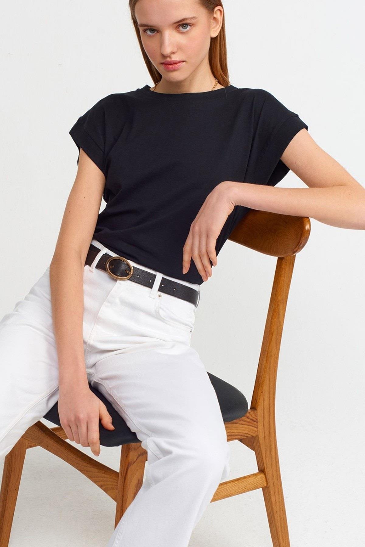 Dilvin %100 Pamuk Bisiklet Yaka Basic T-shirt 3504
