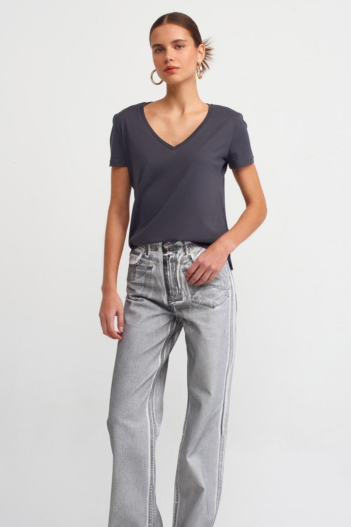Dilvin %100 Pamuk V Yaka Basic T-shirt 3470