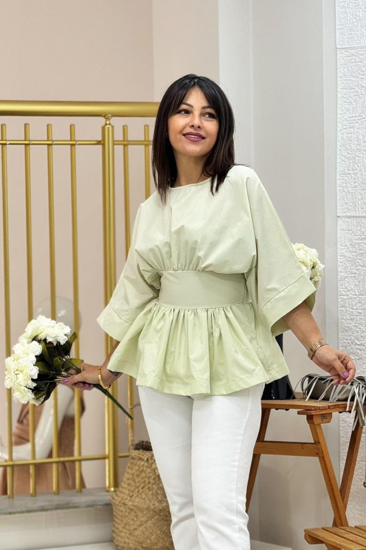 İthal Poplin Kumaş Pinterest Model Bluz 1553