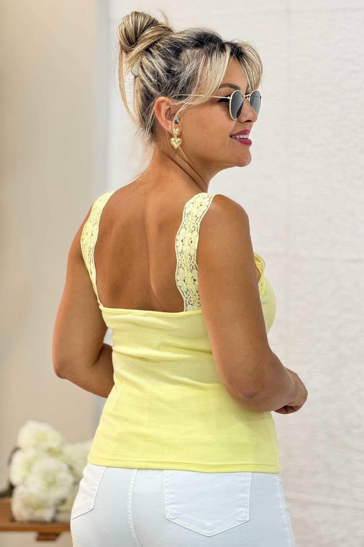 Karol Dantel Askılı Kaşkorse Atlet Body Sarı