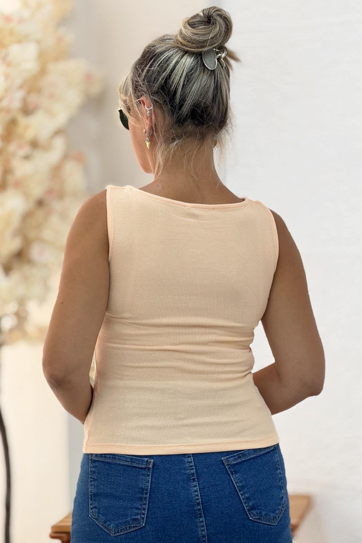 Karol Sıfır Yaka Kalın Askı Kaşkorse Body Somon