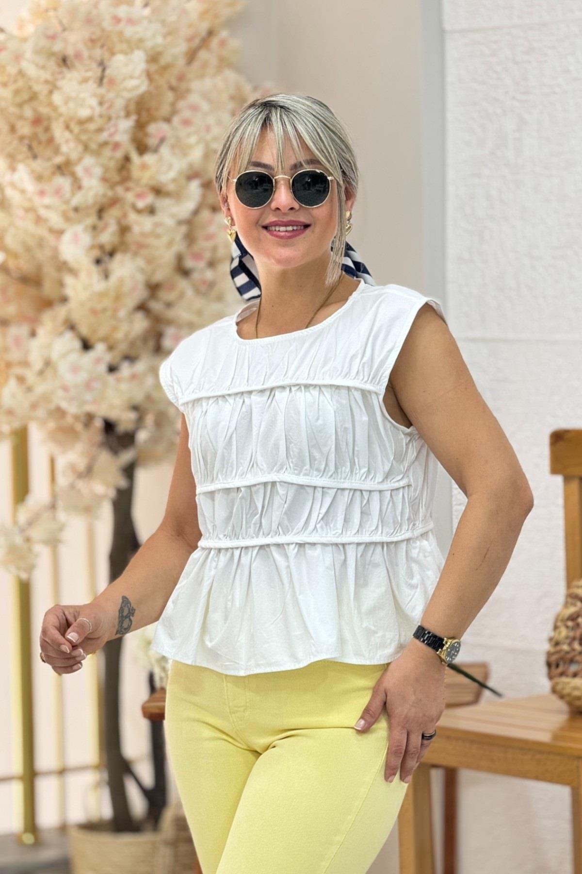 Lüx Kalite Poplin Kumaş Kalın Askılı Bluz 104179