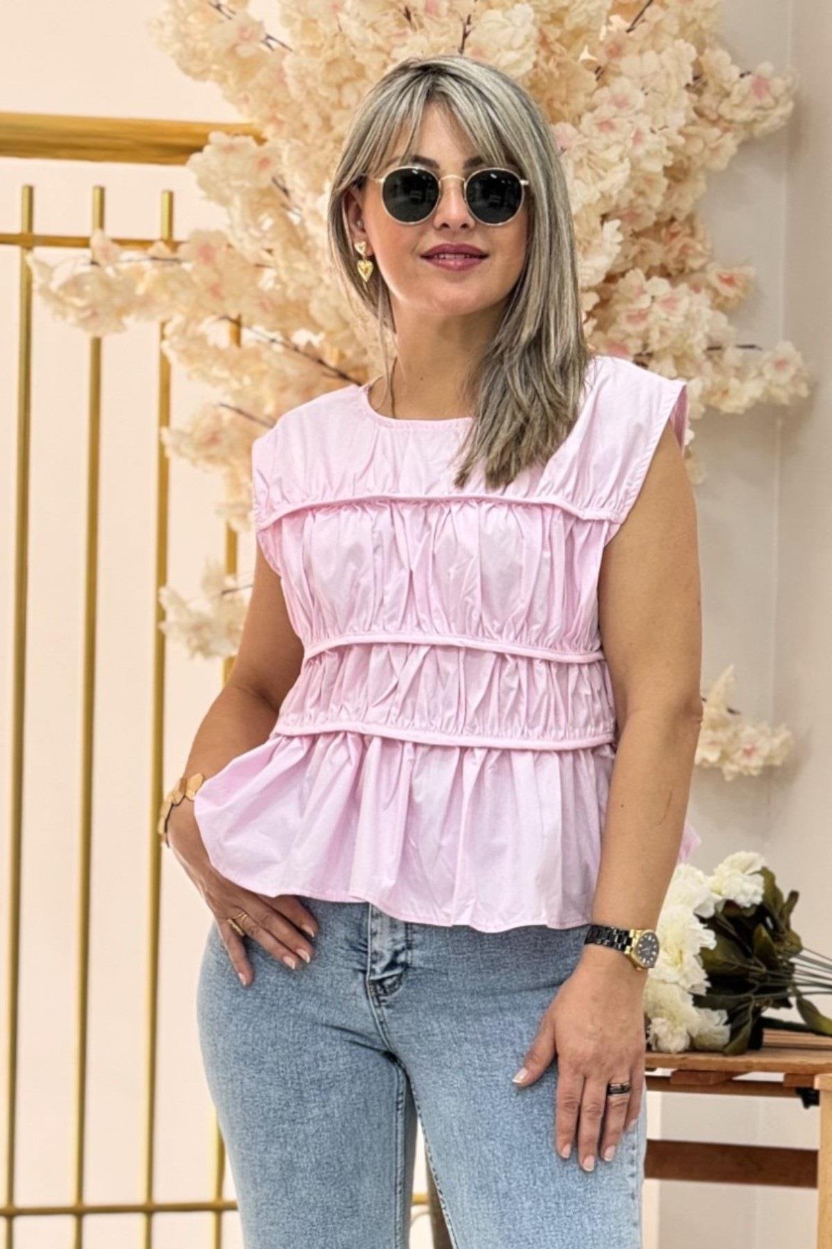 Lüx Kalite Poplin Kumaş Kalın Askılı Bluz 104179