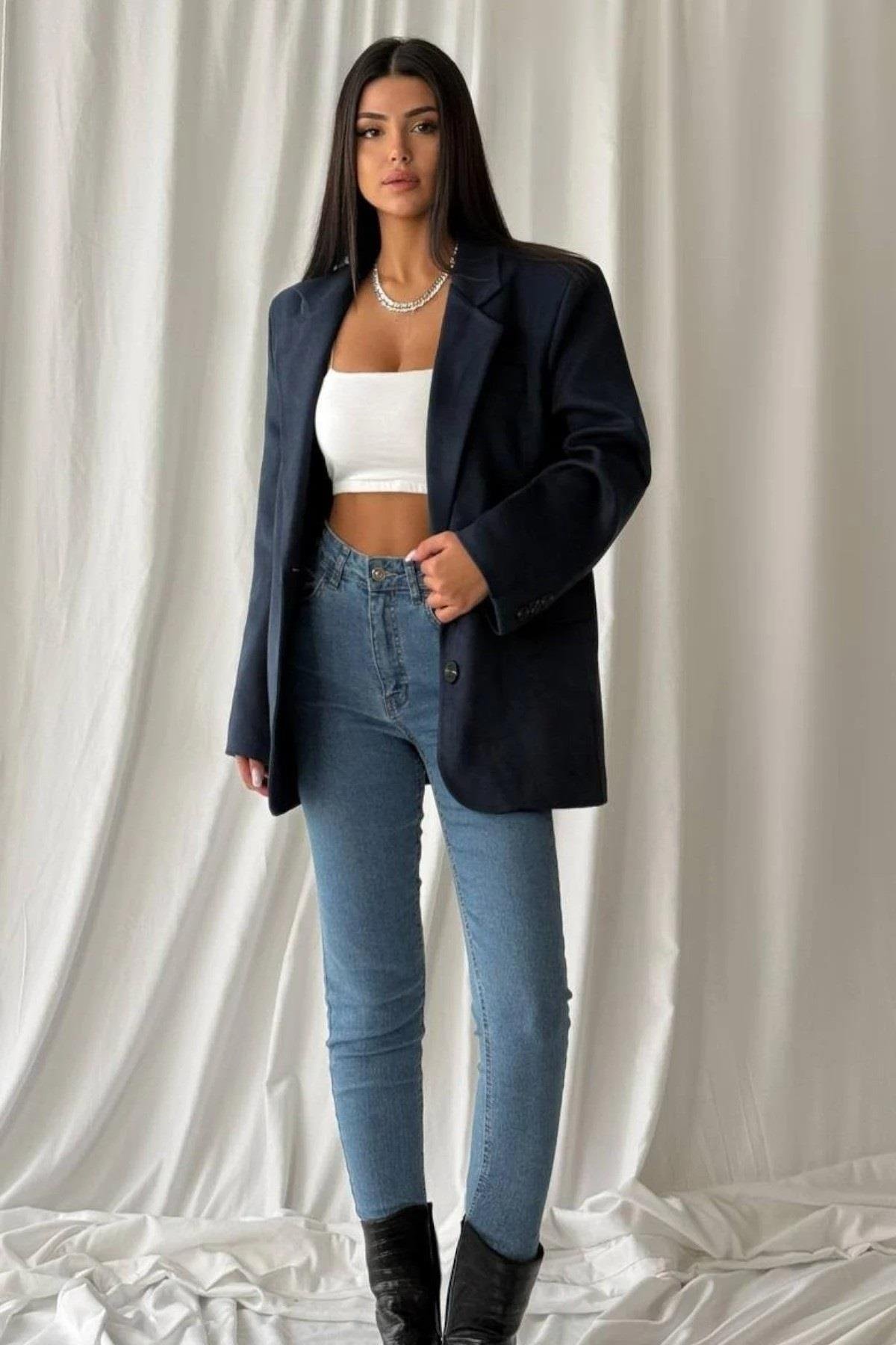 Premium Kalite Süet Kumaş Oversize Blazer Ceket 500511