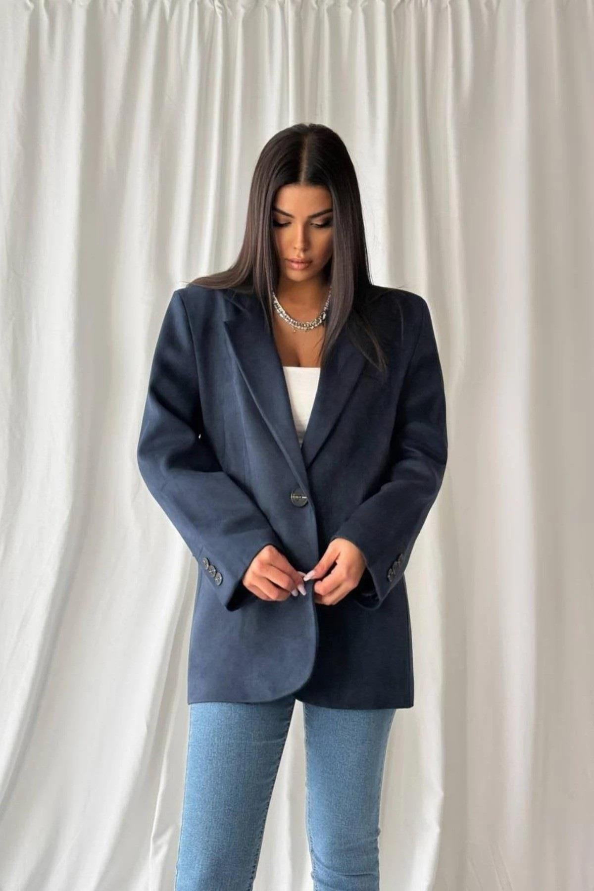 Premium Kalite Süet Kumaş Oversize Blazer Ceket 500511