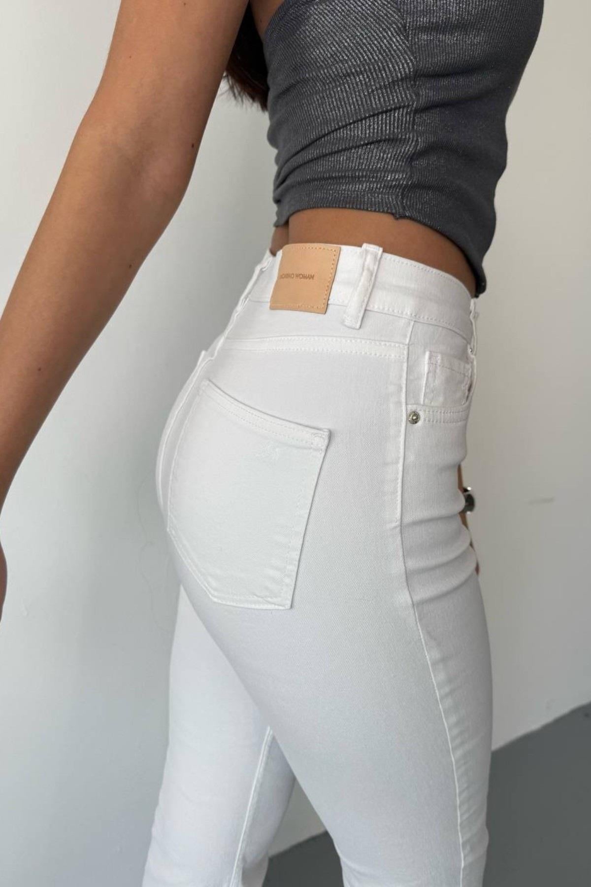 Yüksek Bel Likralı İspanyol Paça Basic Jean 7578