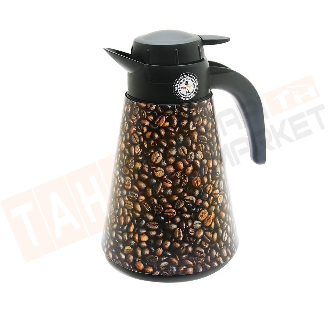 Herevin-161704-009 ( 1.2lt ) ( Içi Cam ) ( Kahve Çekirdek Desen ) Konik Plastik Termos*8=K