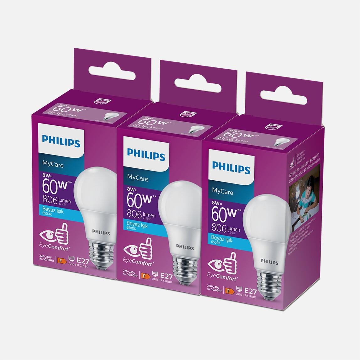 Philips Essential 60 W Beyaz Klasik E27 Duy 3'lü Led Ampul