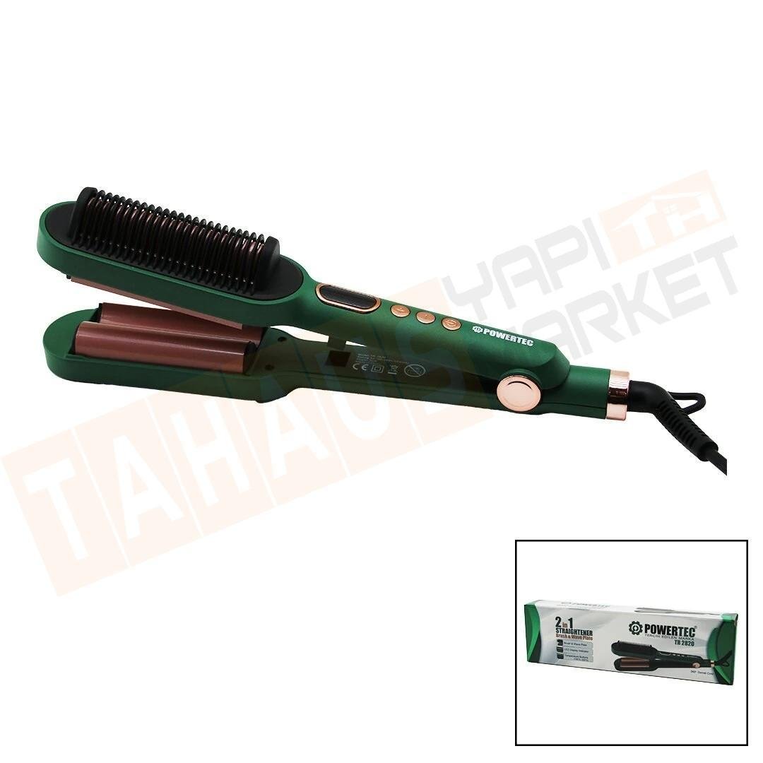 Powertech Tr-2820 (2ın1) (Fırça & Dalgalı) Saç Düzleştirici (Led Ekran & Sıcaklı Ayar=140°-220° & 360° Döner Kablo)*1