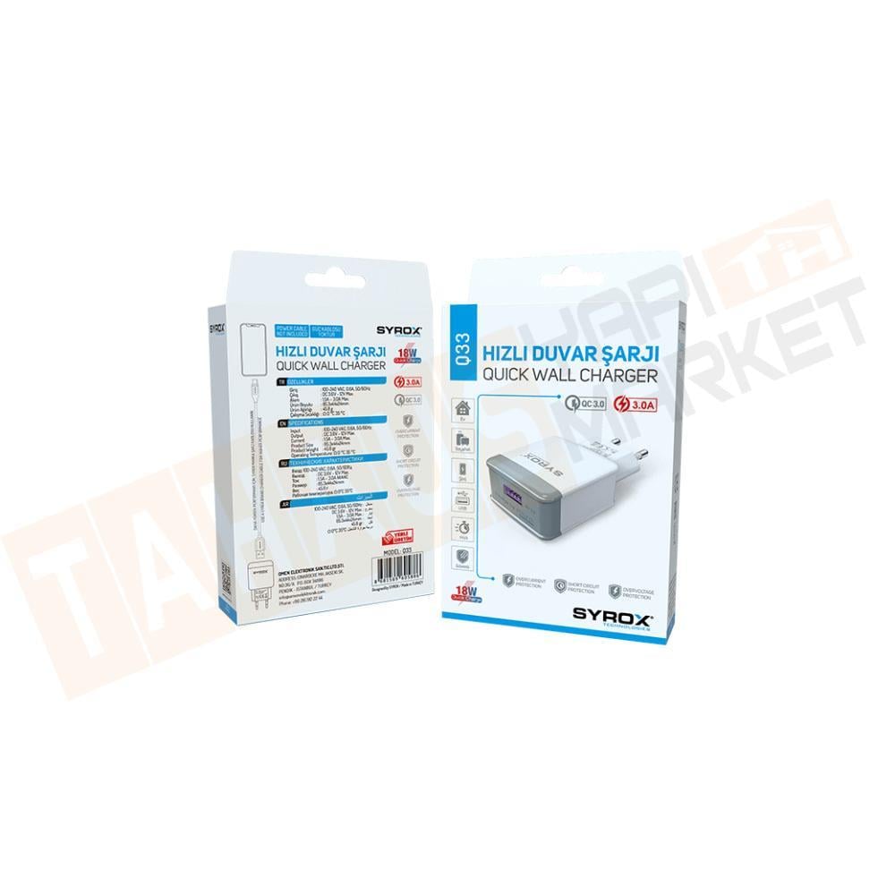 Syrox Q33 3.0Amper 18W Usb Quick Şarj Aleti Başlığı