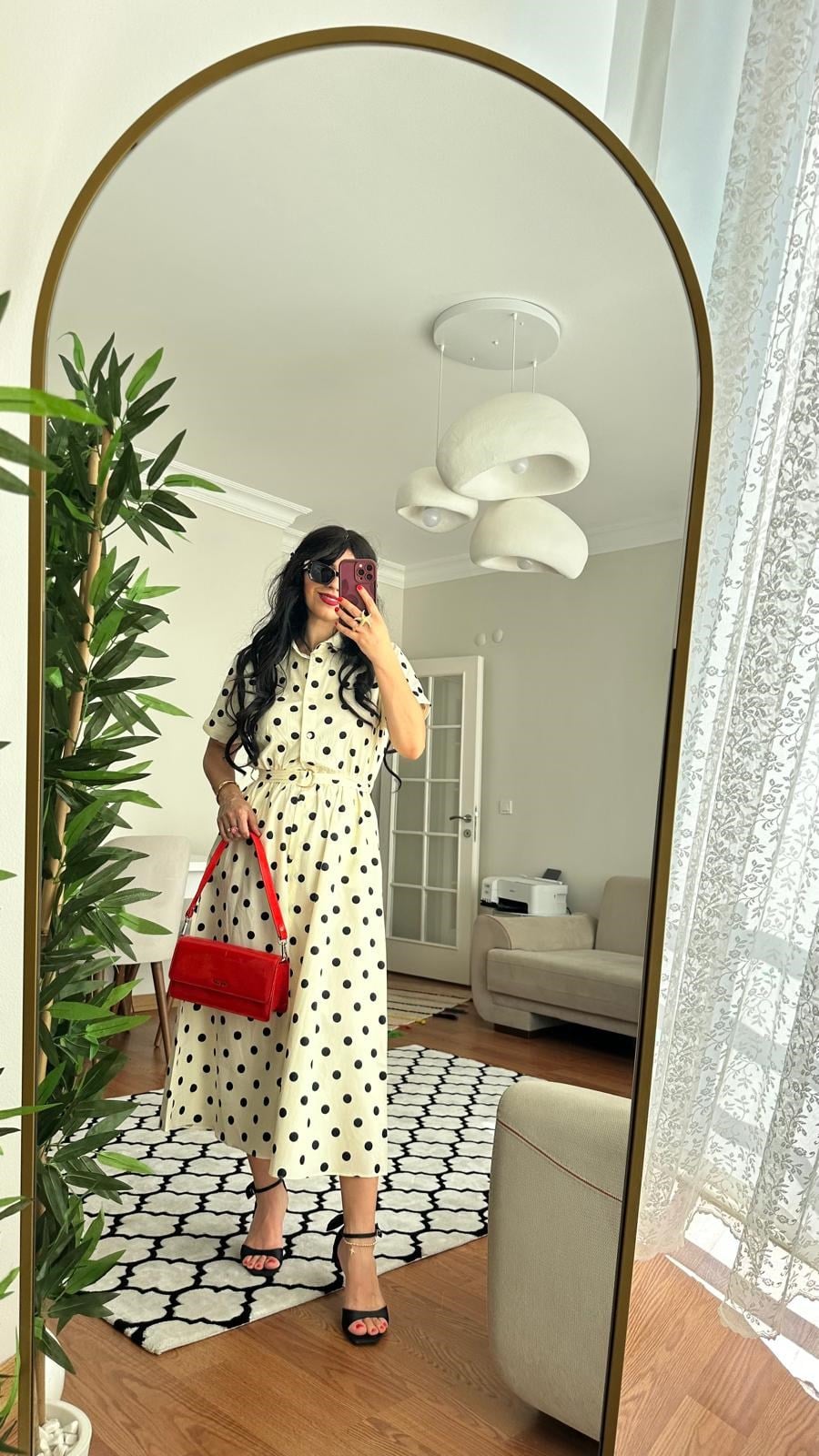  ELBİSE & TAKIMLARPuantiyeli Maxi Boy Kısa Kol Kendinden Kemerli Çok Şık ve Rahat Elbise 