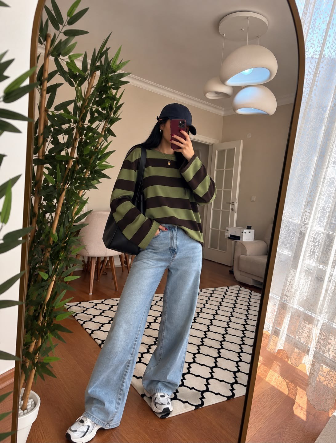 BLUZÇizgili Kahverengi Haki Salaş ve Şık Oversize Bluz