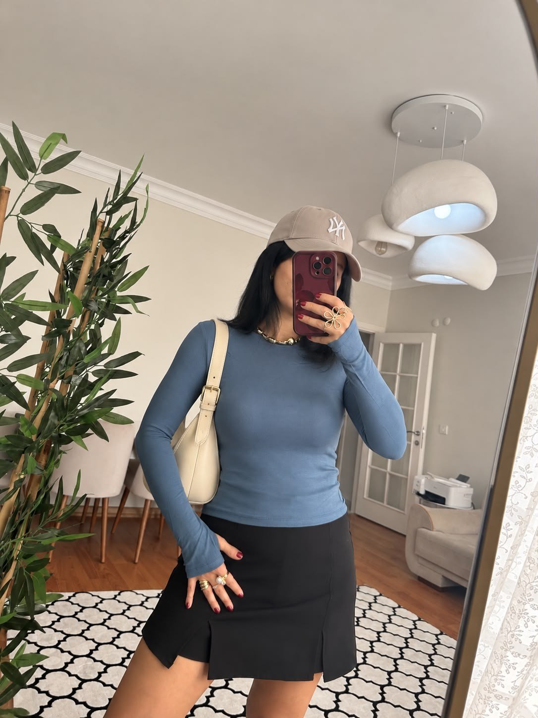 BODYMavi Likralı Bisiklet Yaka Parmak Geçme Detay Basic Body