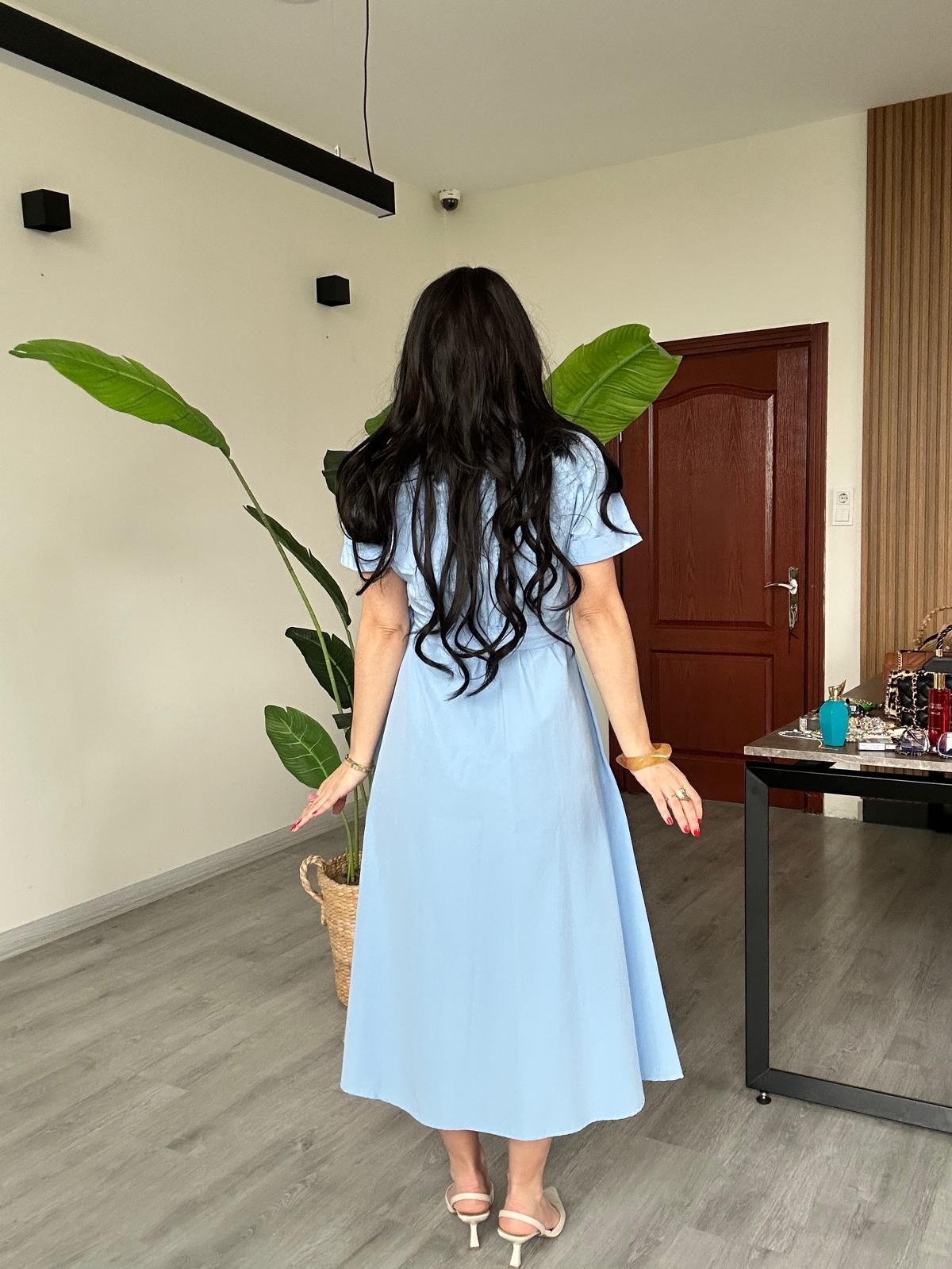 ELBİSEBel Kemerli Kısa Kol Düğmeli Çok Şık Rahat Elbise 