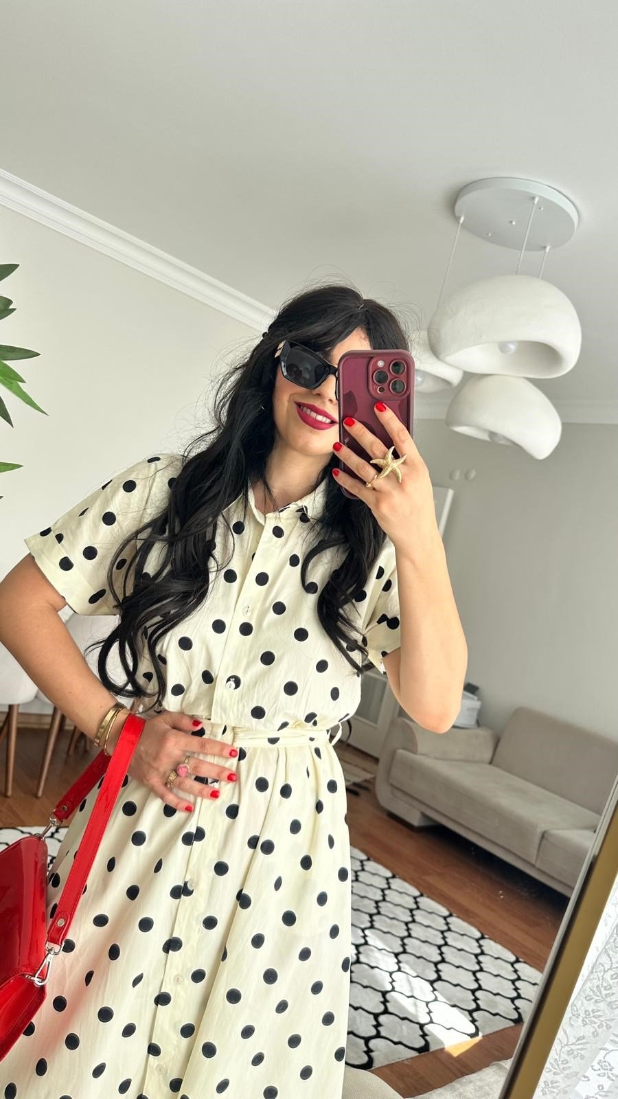 ELBİSEPuantiyeli Maxi Boy Kısa Kol Kendinden Kemerli Çok Şık ve Rahat Elbise 