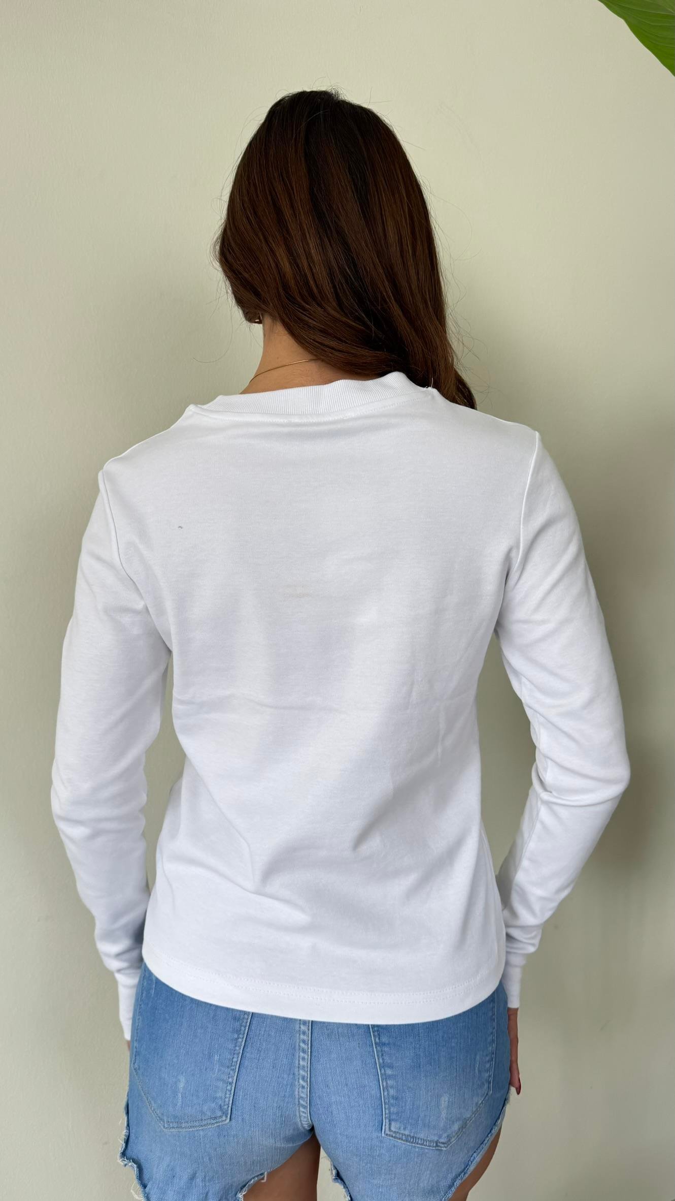 Kadın Bisiklet Yaka Uzun Kollu Premium Body - BEYAZ