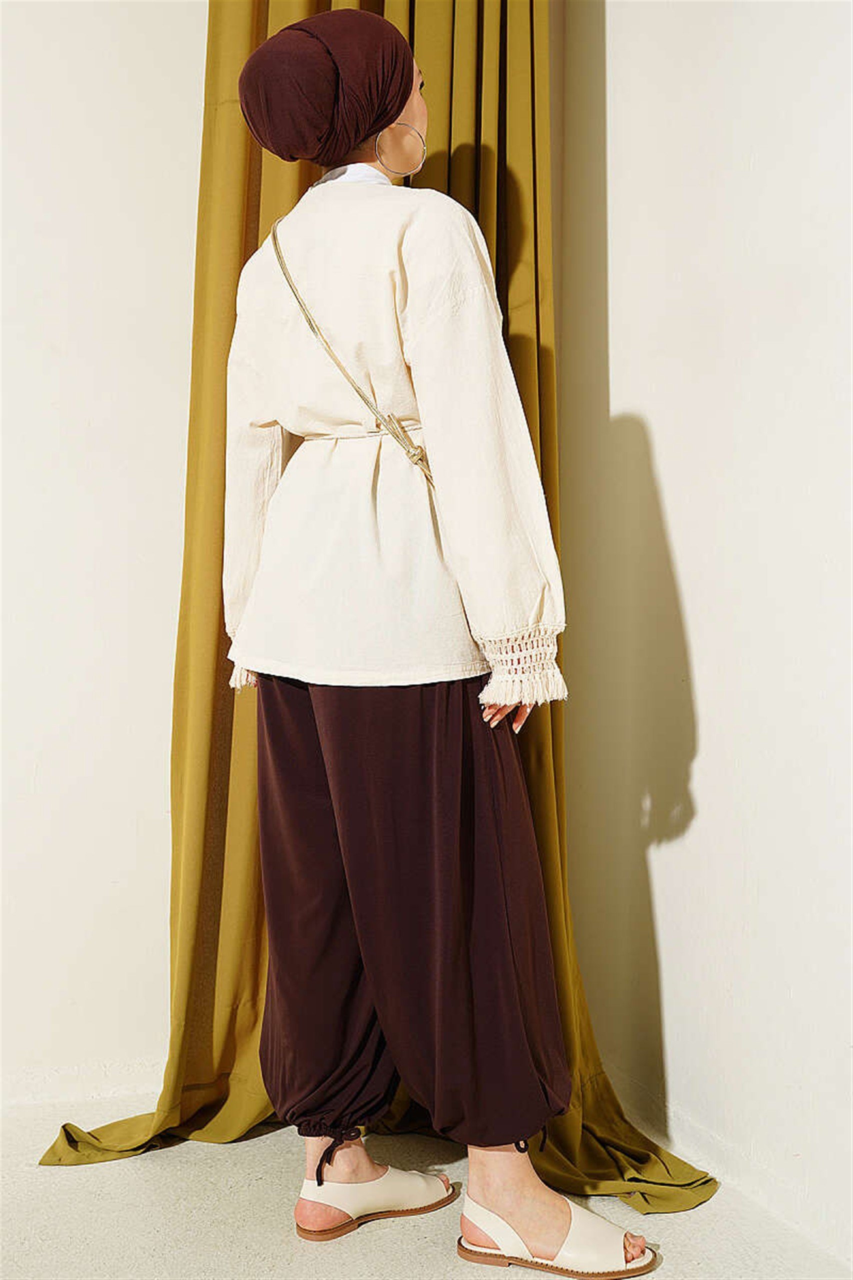 13162 Bağcıklı Kol Uçları Dantel Detaylı Coton Kimono