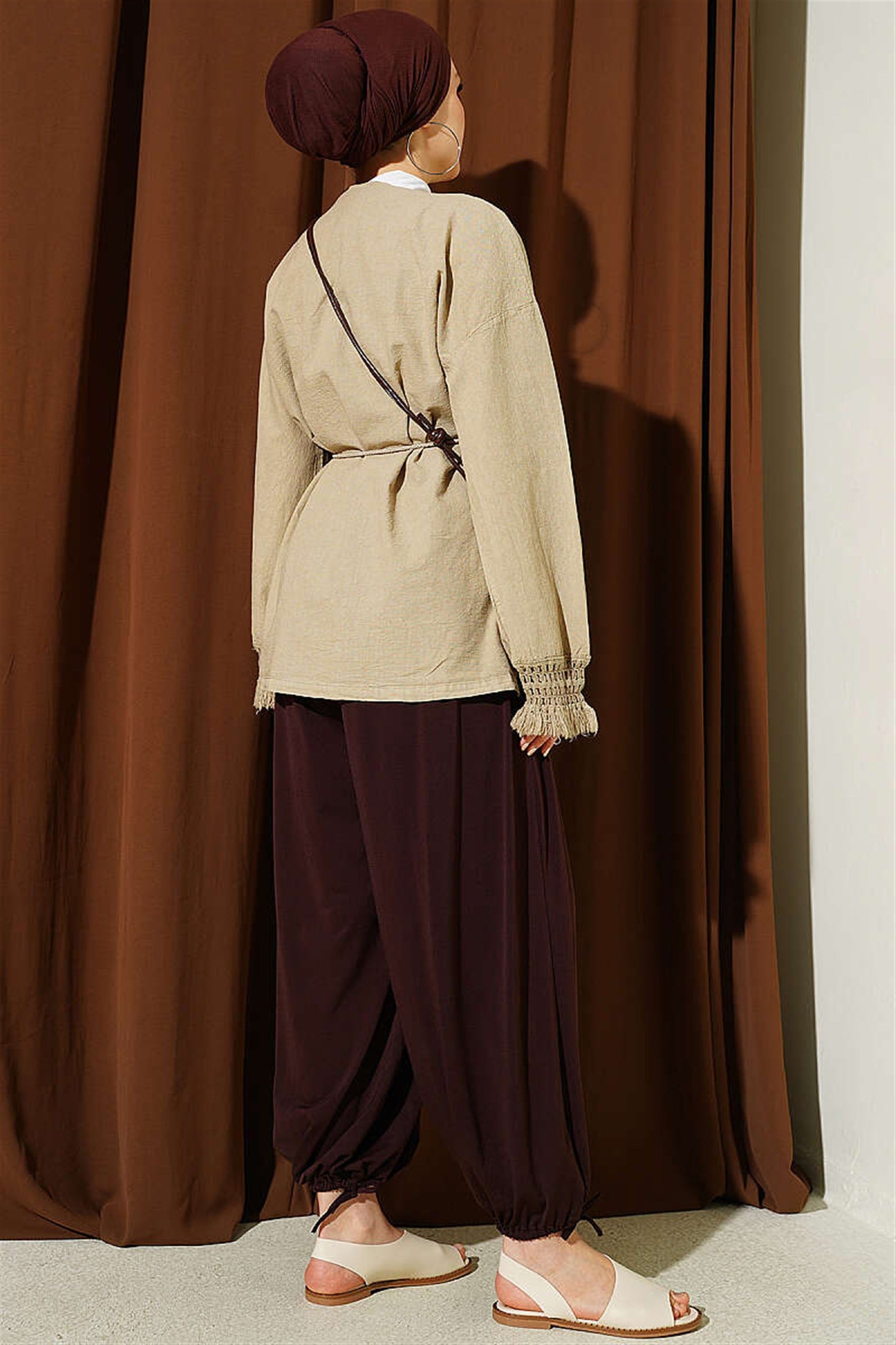 13162 Bağcıklı Kol Uçları Dantel Detaylı Coton Kimono