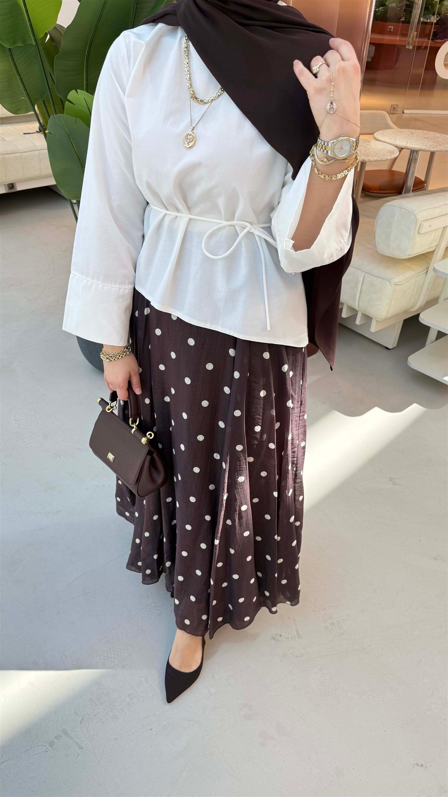 5266 Bağcıklı Geniş Manşetli Asimetrik Poplin Coton Bluz