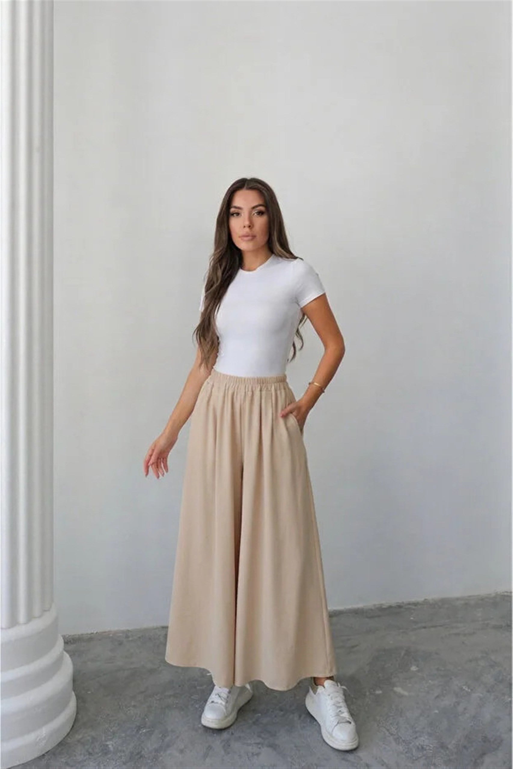 6137 Beli Lastikli Etek Görünümlü Pantolon