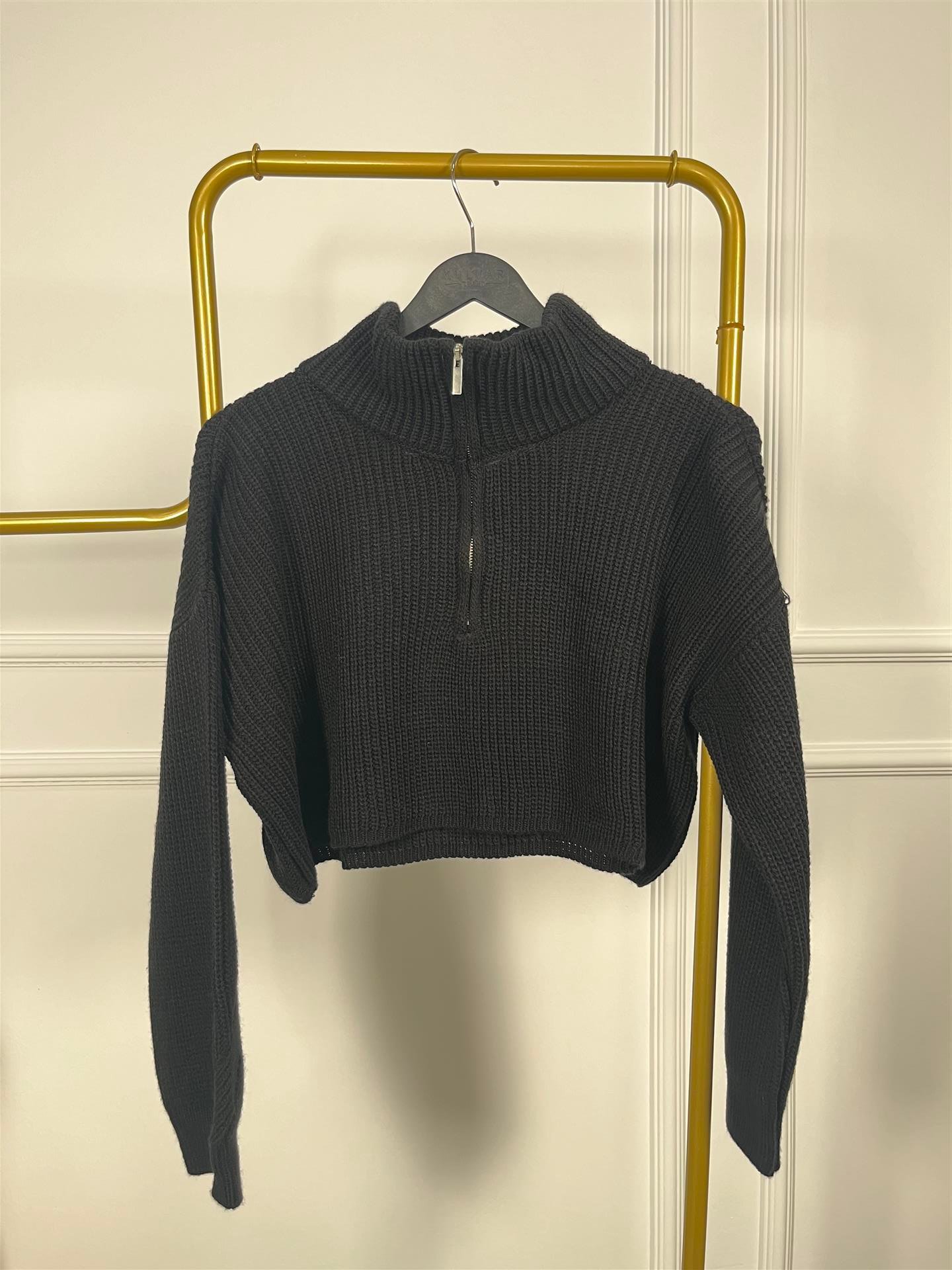 6752 Yarım Fermuarlı Boncuk Örme Triko Kazak