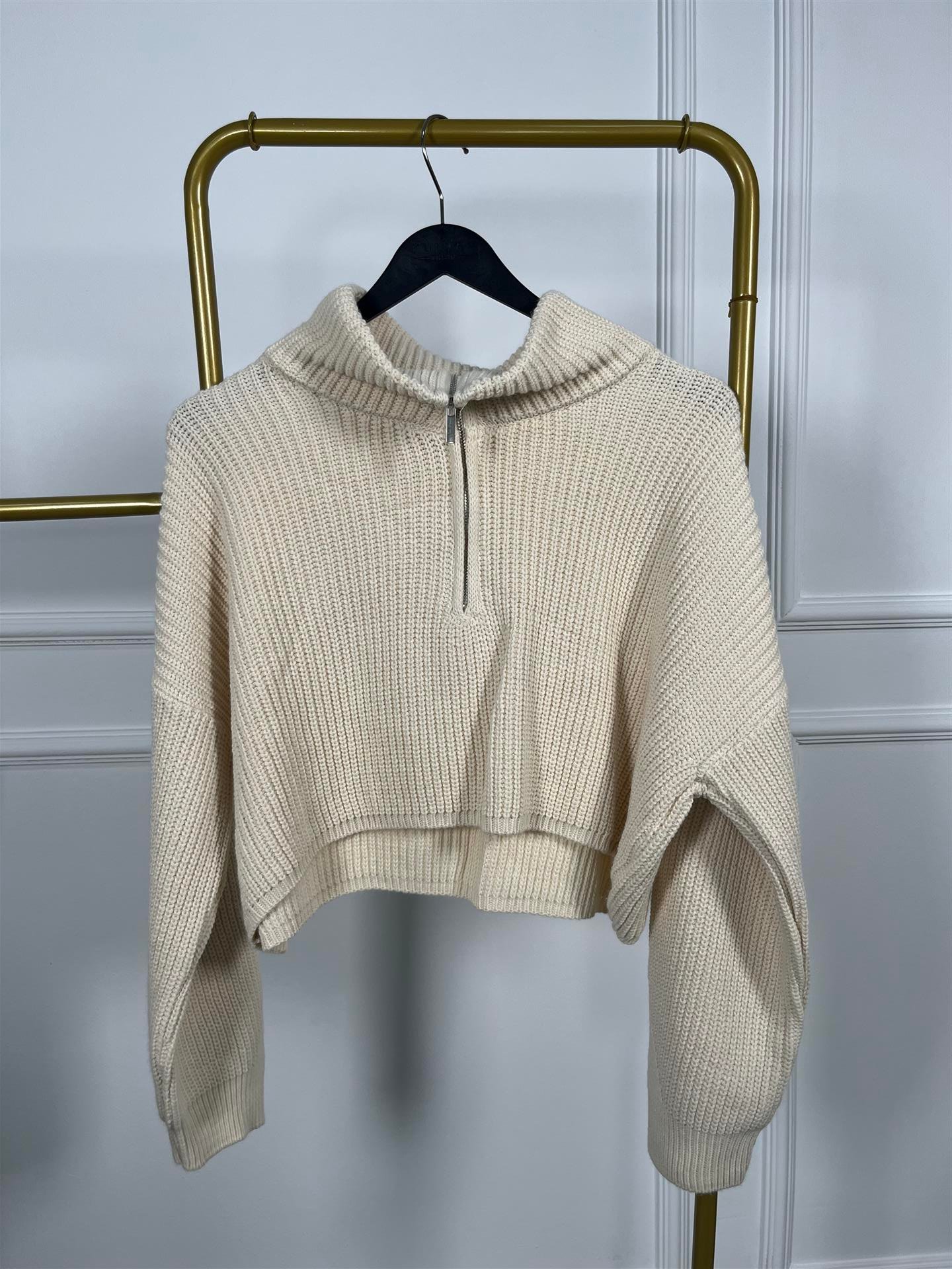 6752 Yarım Fermuarlı Boncuk Örme Triko Kazak