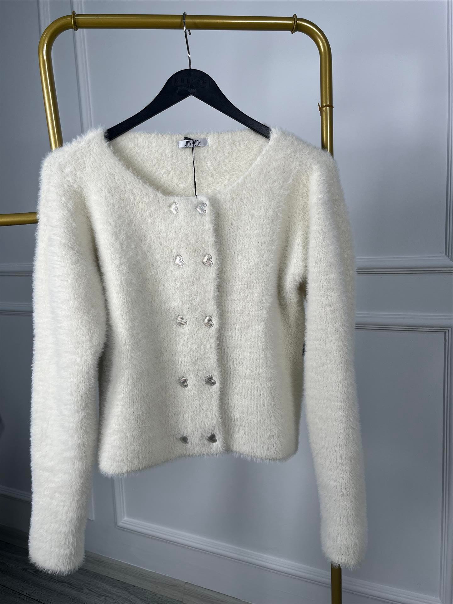 7660 Angora Yuvarlak Yaka Kalp Düğmeli Kısa Hırka
