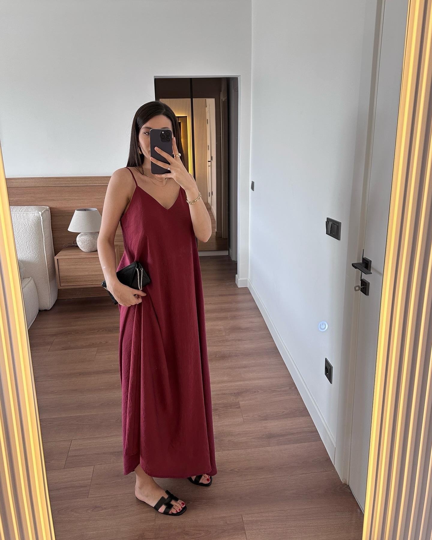 Askılı Bordo Elbise 