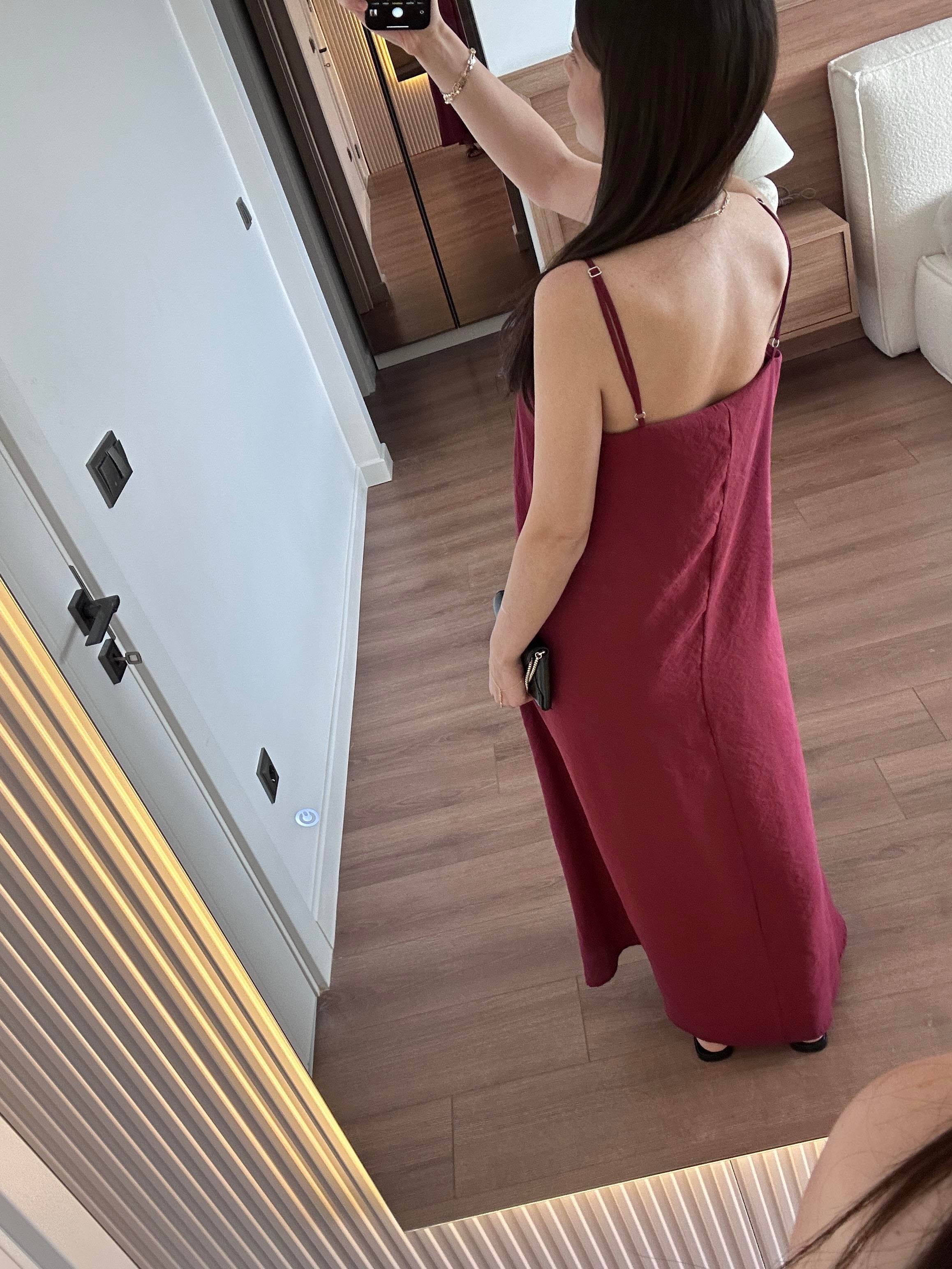 Askılı Bordo Elbise 
