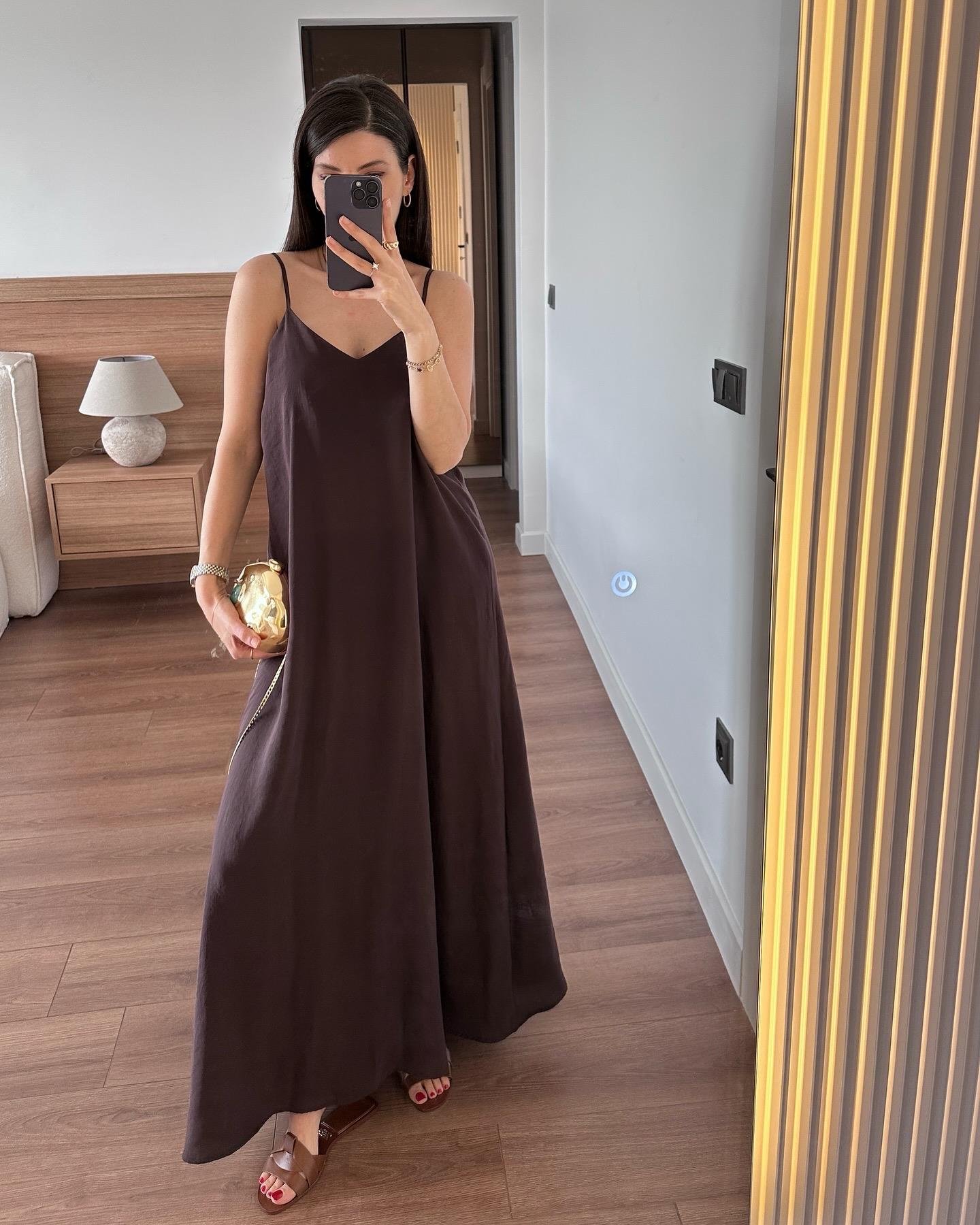 Askılı Kahve Elbise 