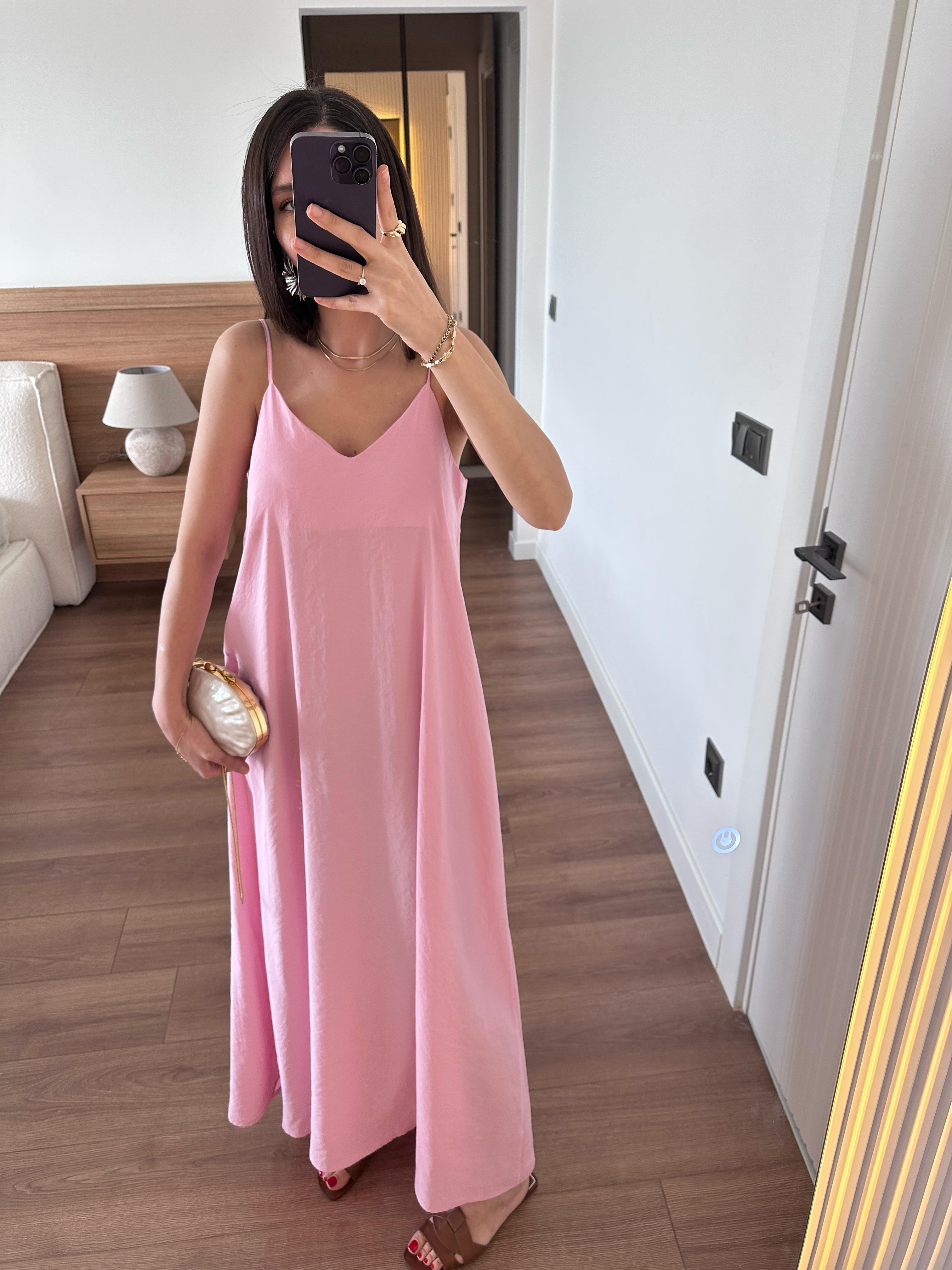 Askılı Pembe Elbise 
