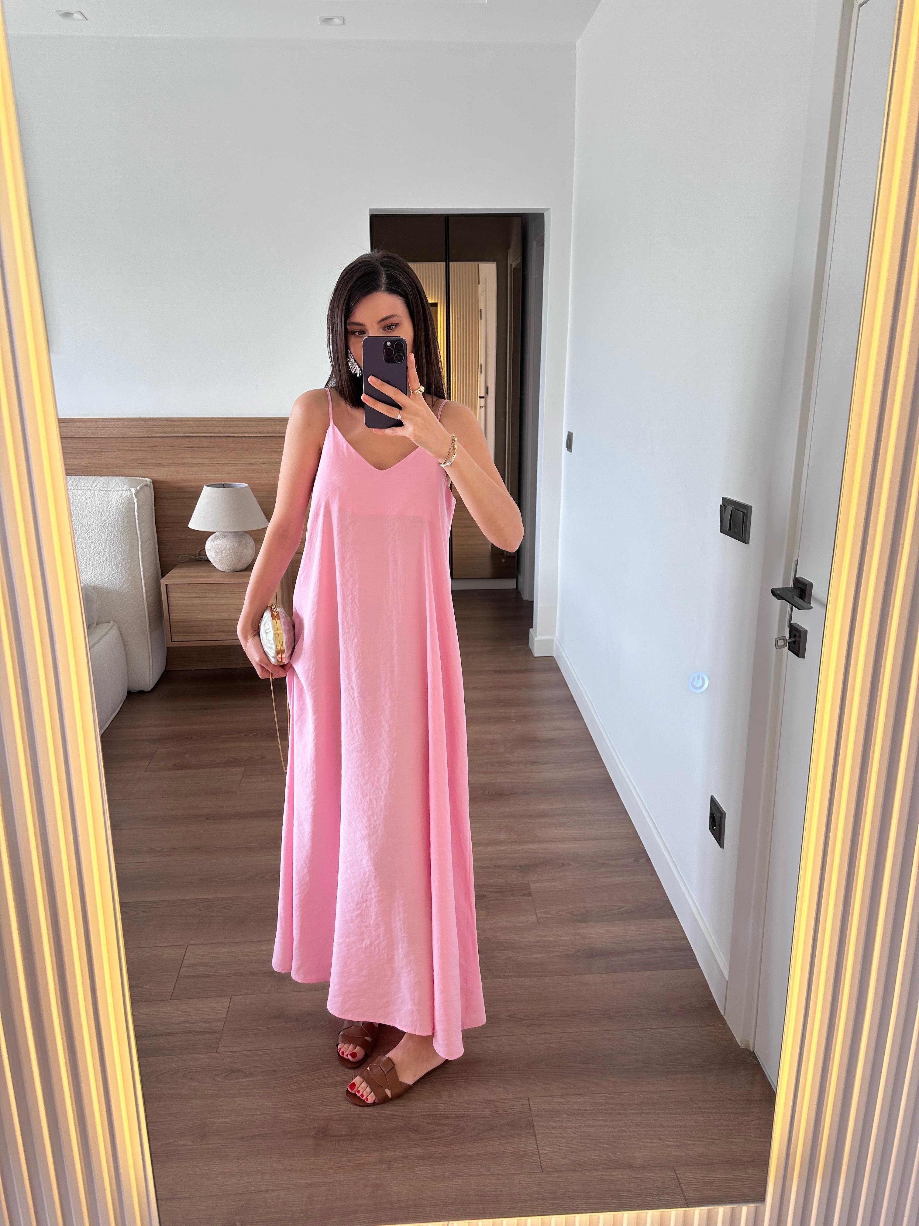 Askılı Pembe Elbise 