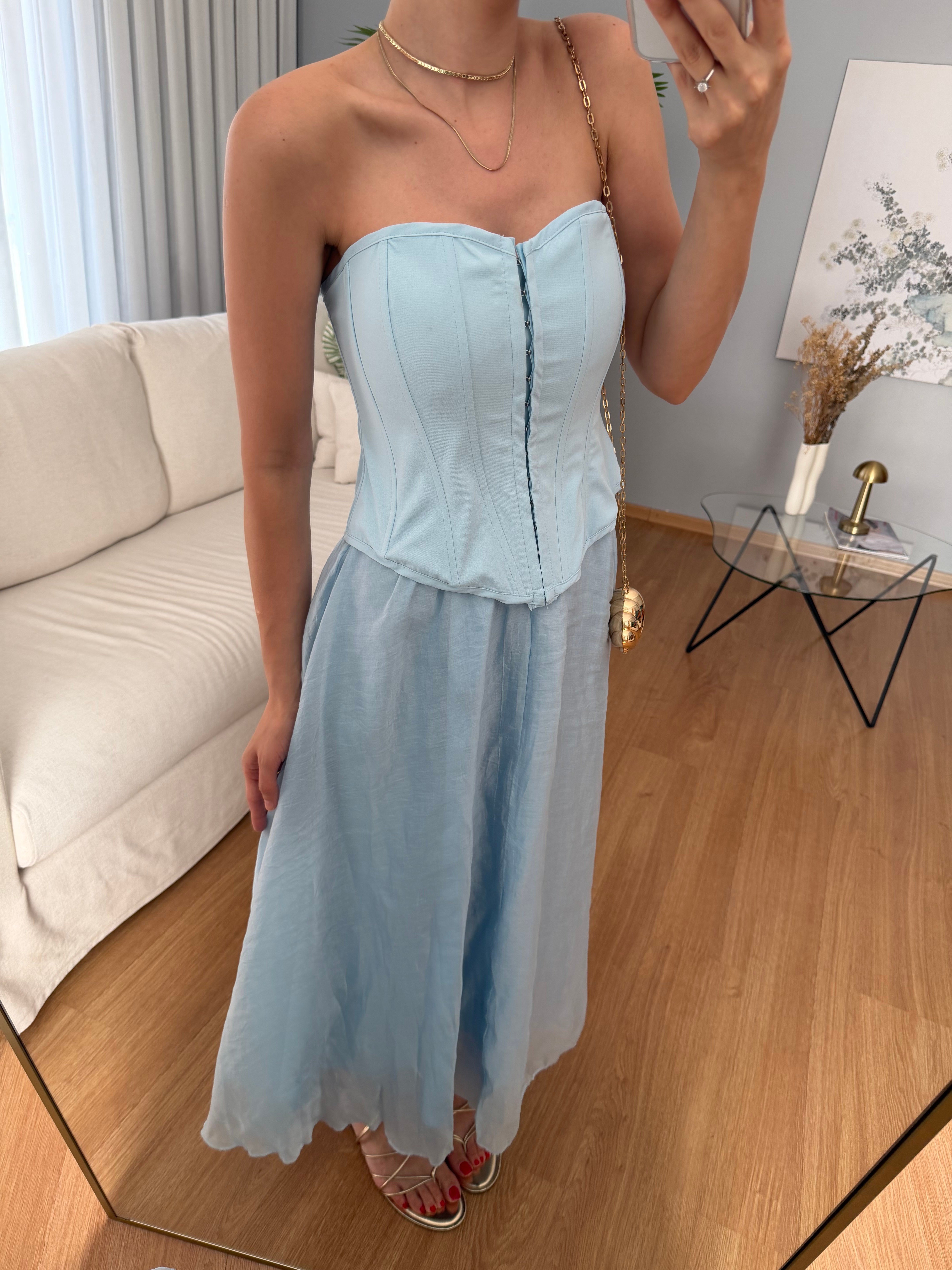 Azahar Beli Lastikli Mavi Renk Etek