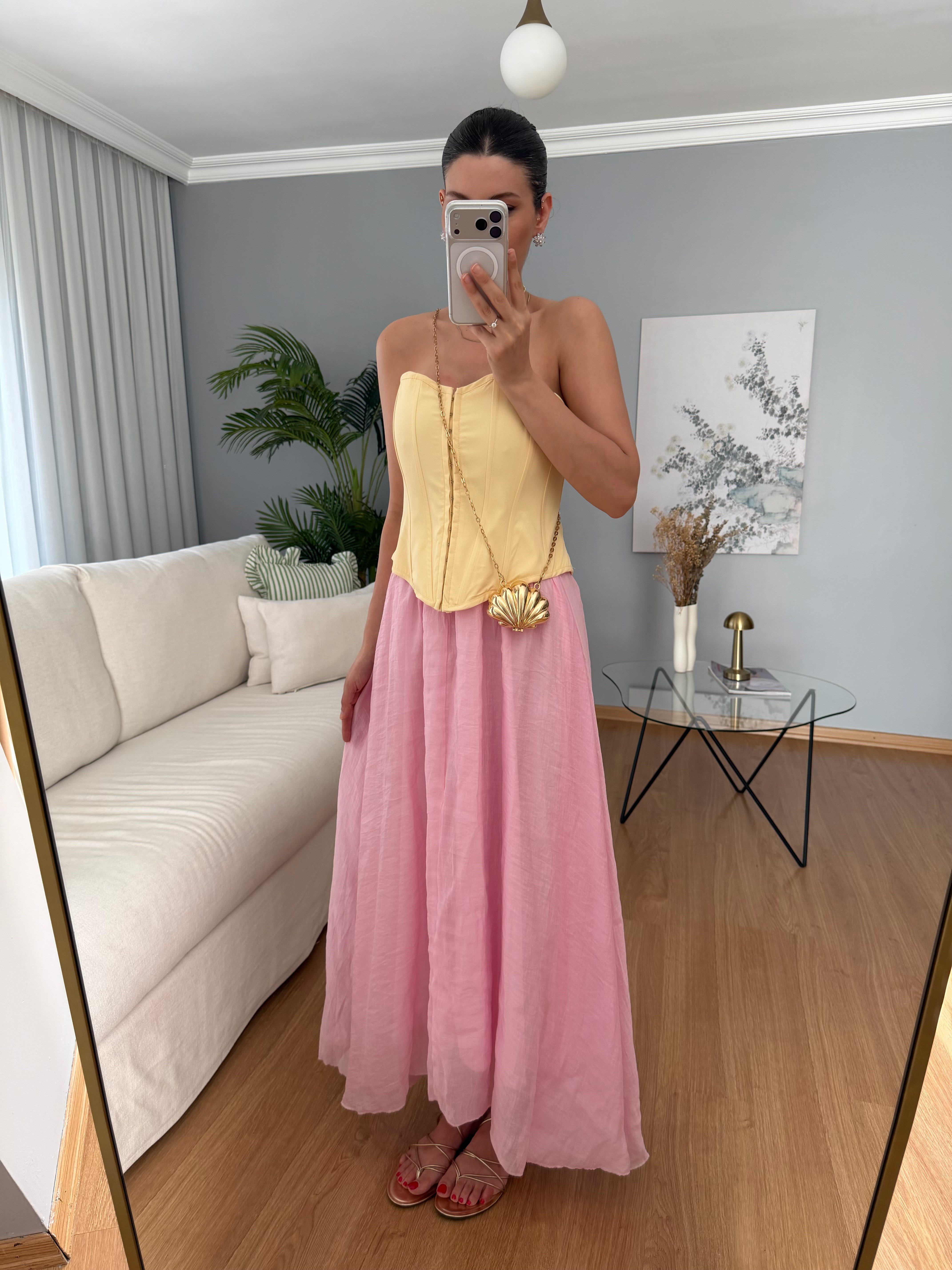 Azahar Beli Lastikli Pembe Renk Etek