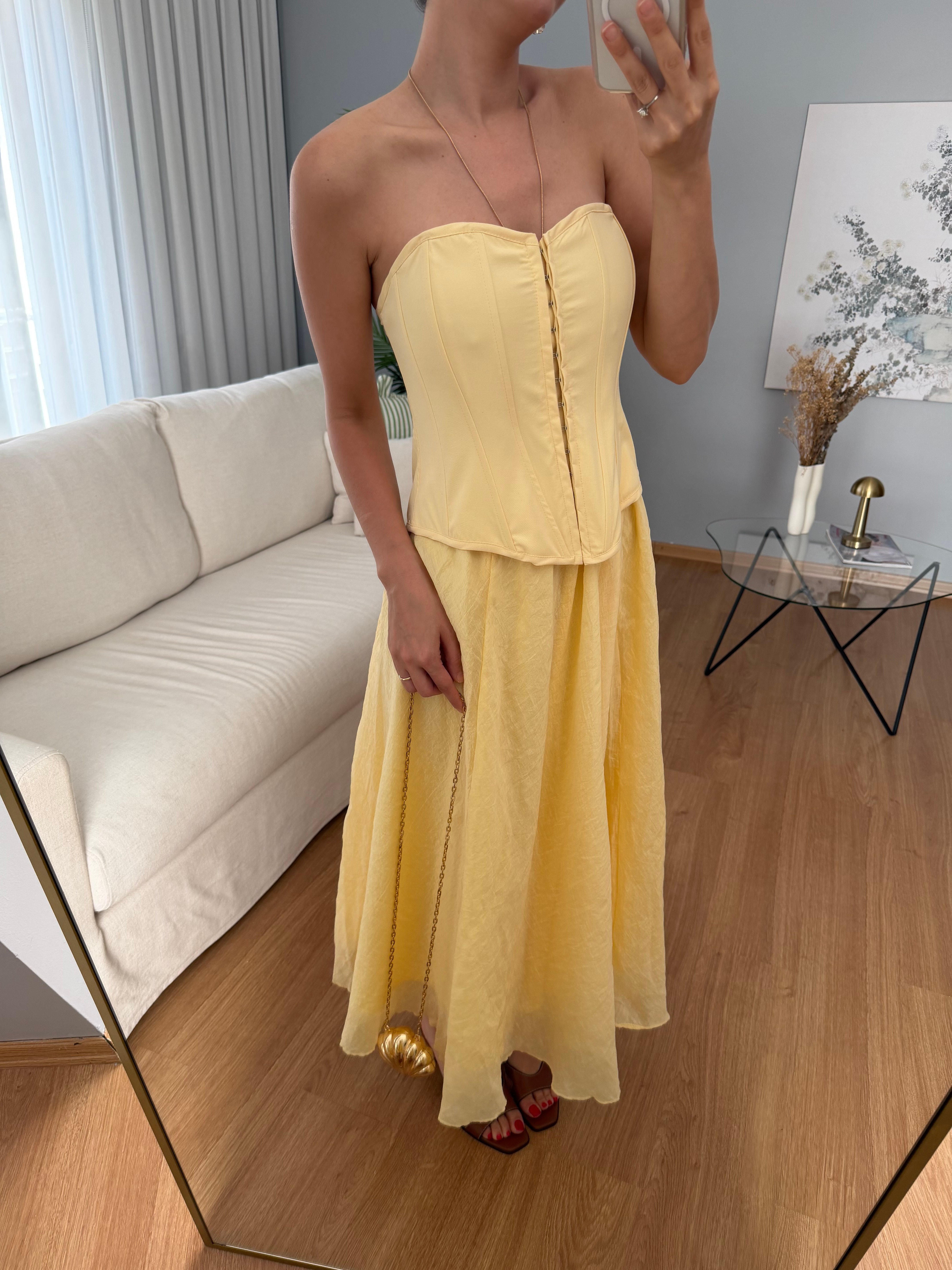 Azahar Beli Lastikli Sarı Renk Etek
