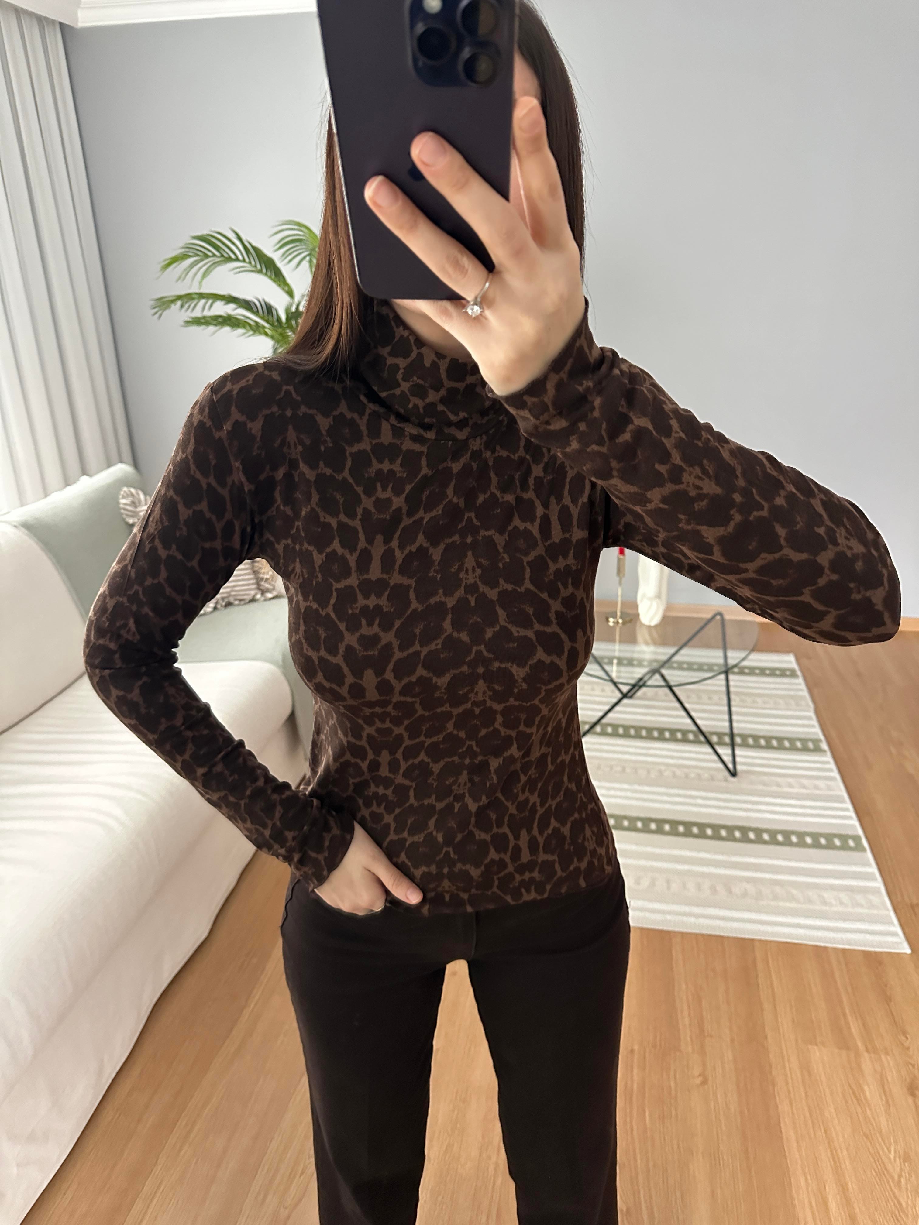 Balıkçı Yaka Leopar İnce Bluz
