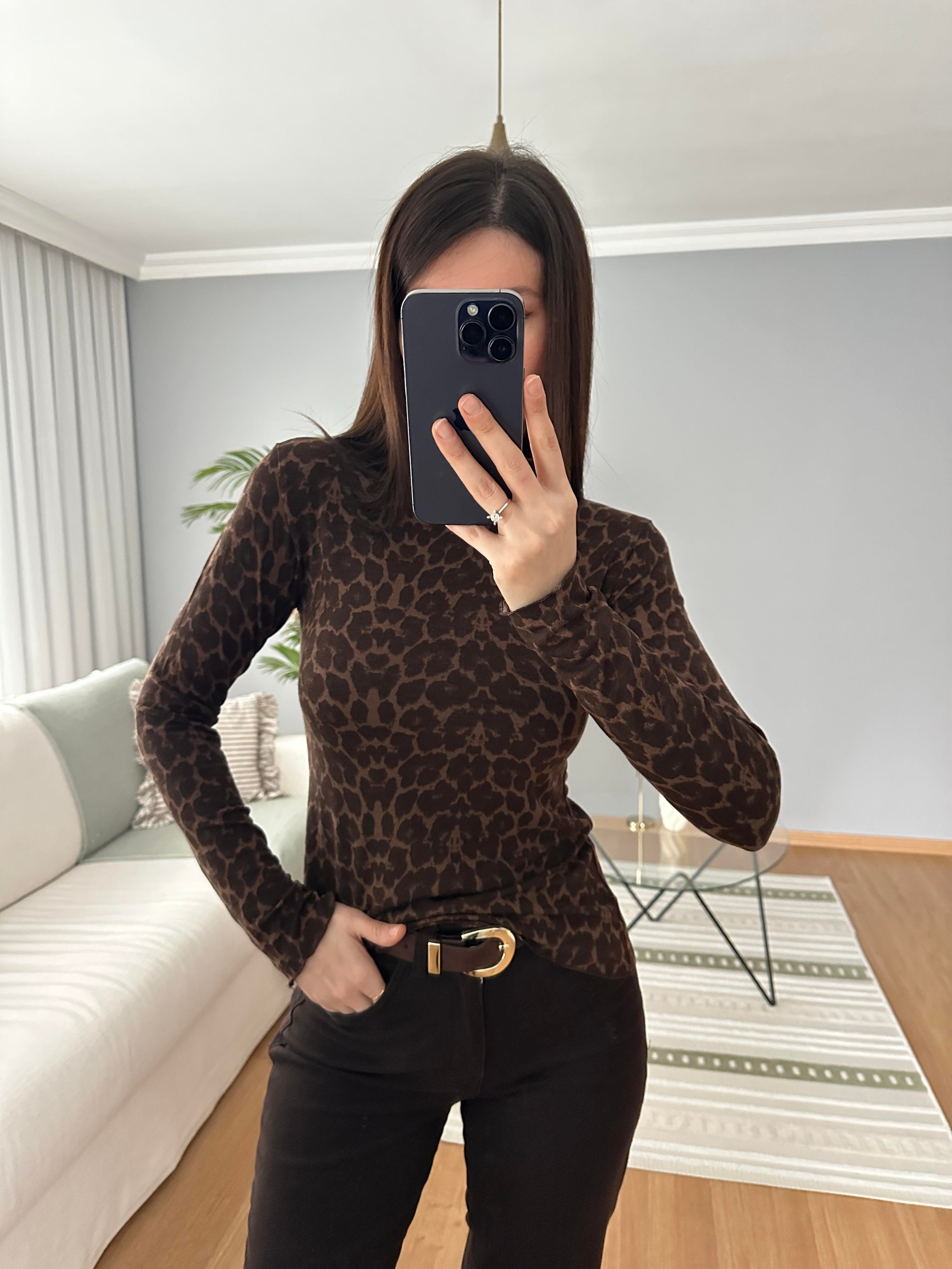 Balıkçı Yaka Leopar İnce Bluz