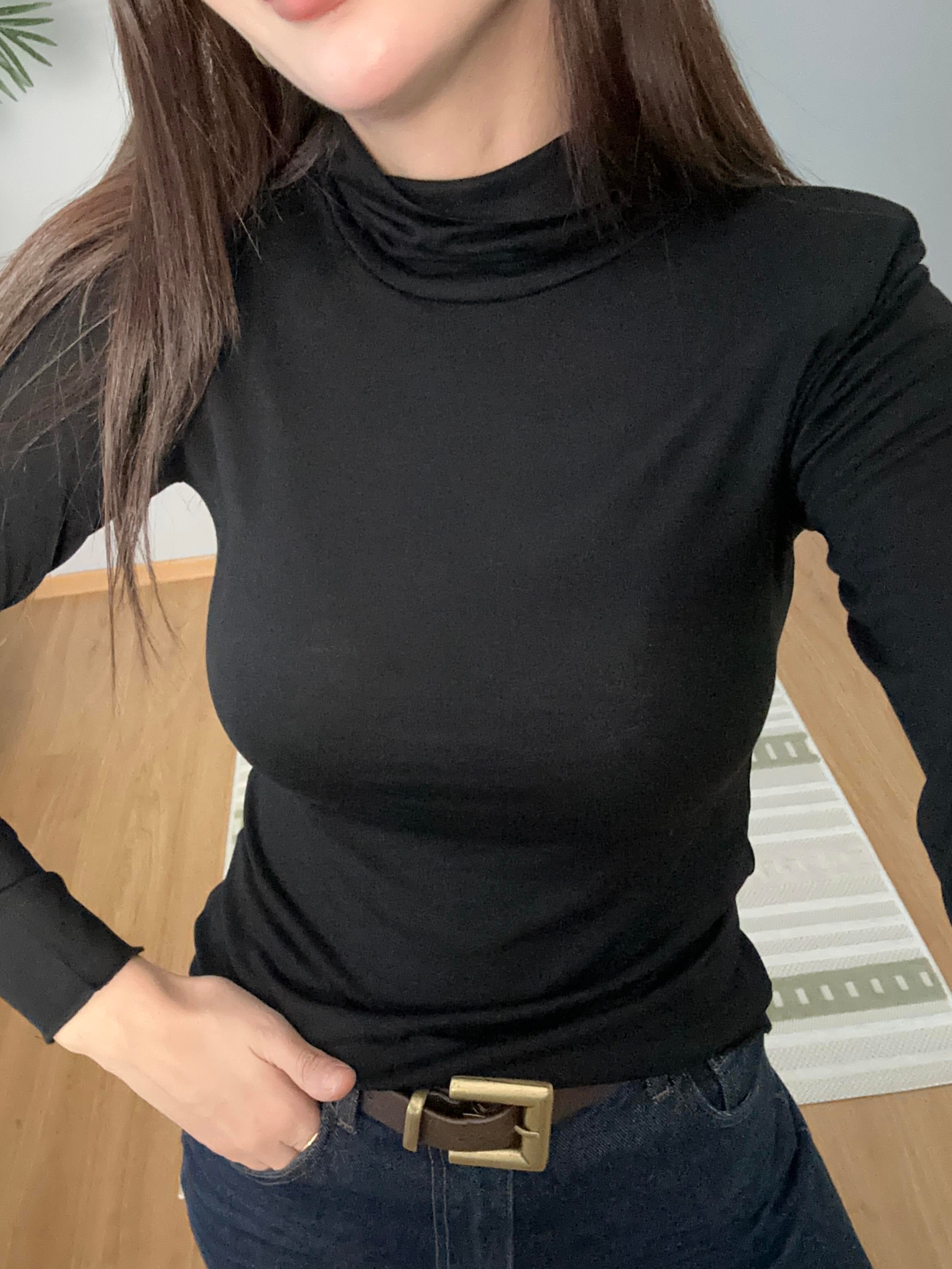 Balıkçı Yaka Siyah Renk İnce Bluz