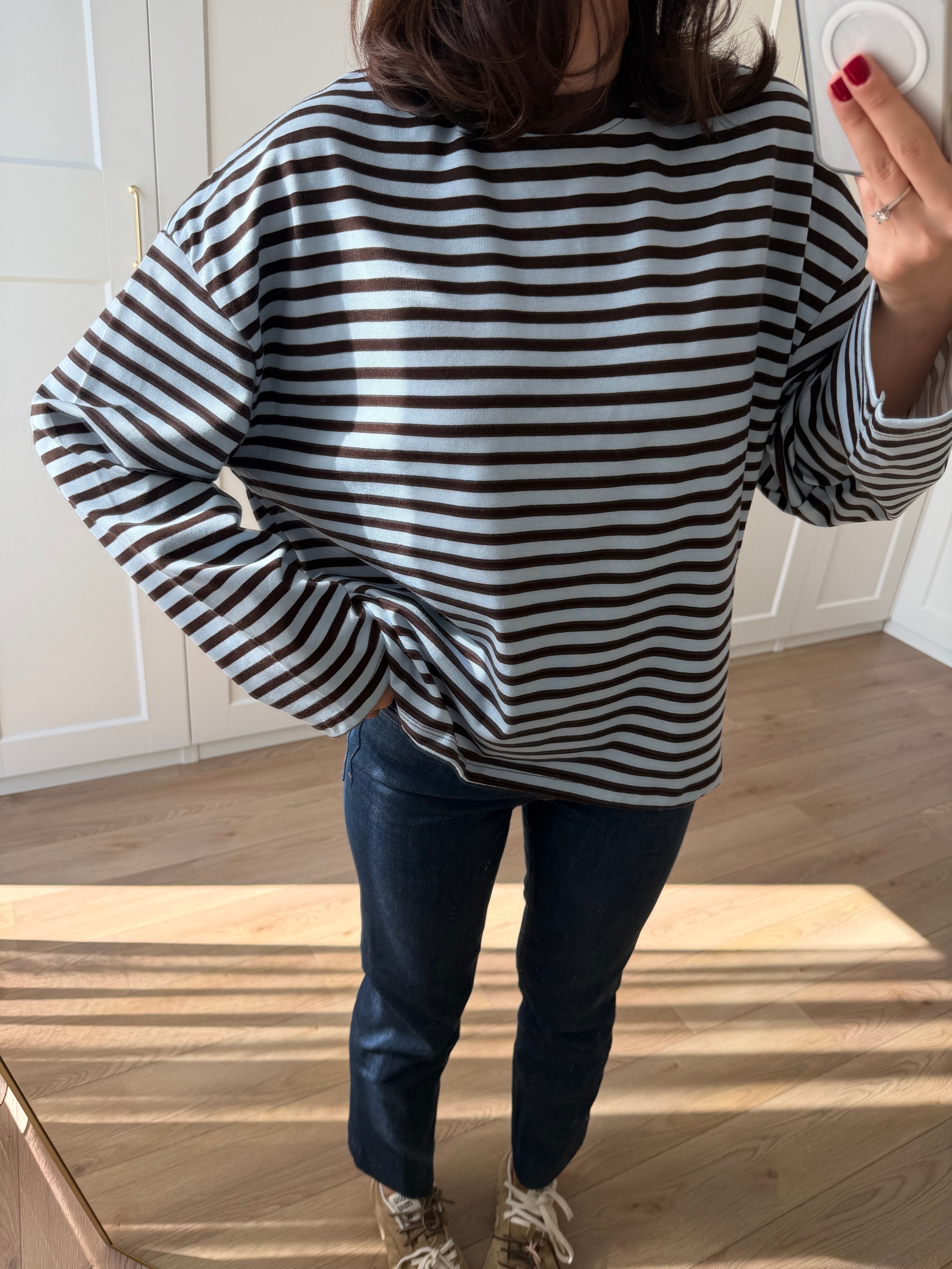 Bebe Mavisi Kahve Çizgili Sweatshirt 