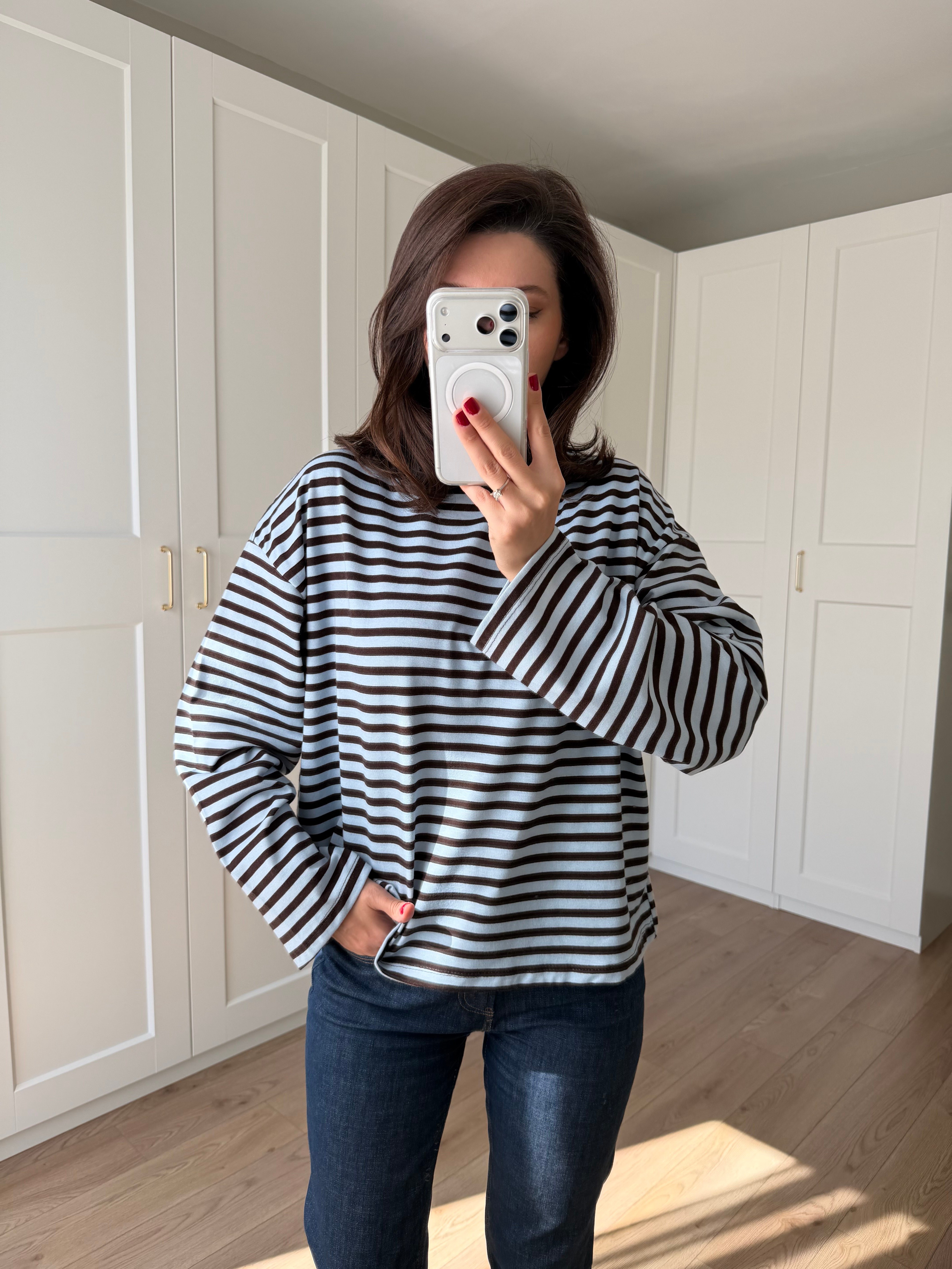 Bebe Mavisi Kahve Çizgili Sweatshirt 