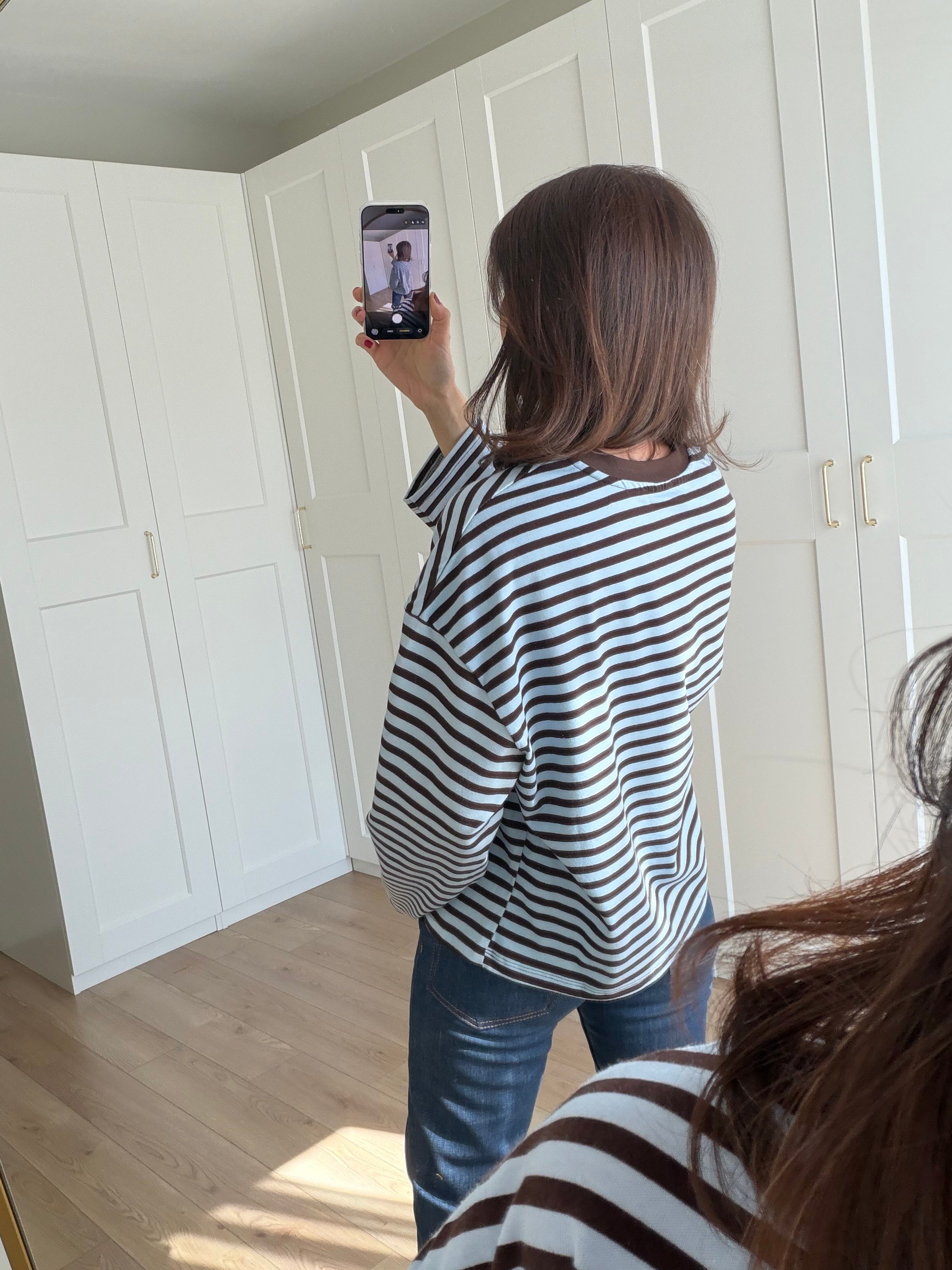 Bebe Mavisi Kahve Çizgili Sweatshirt 