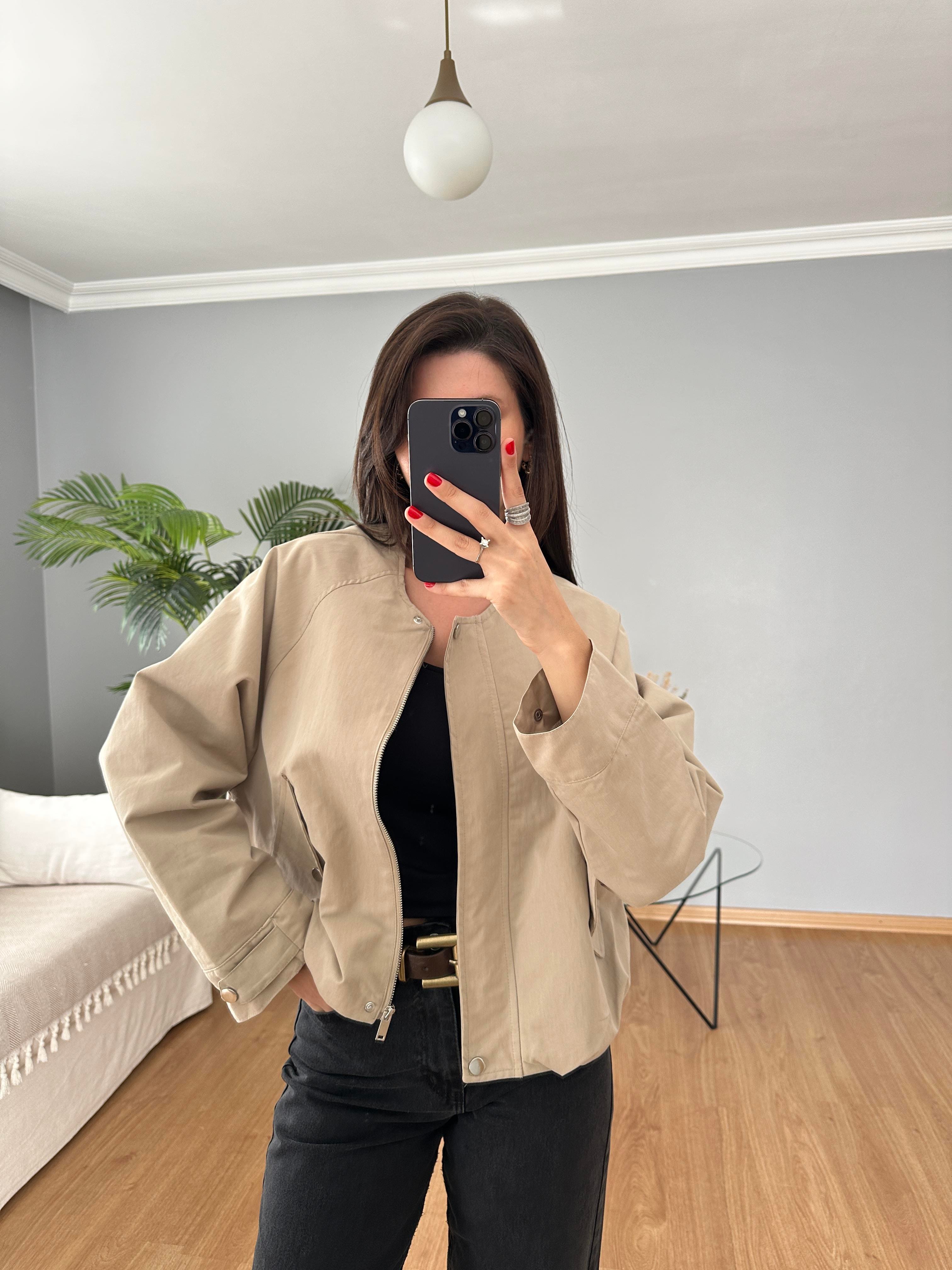 Bej Bomber Ceket