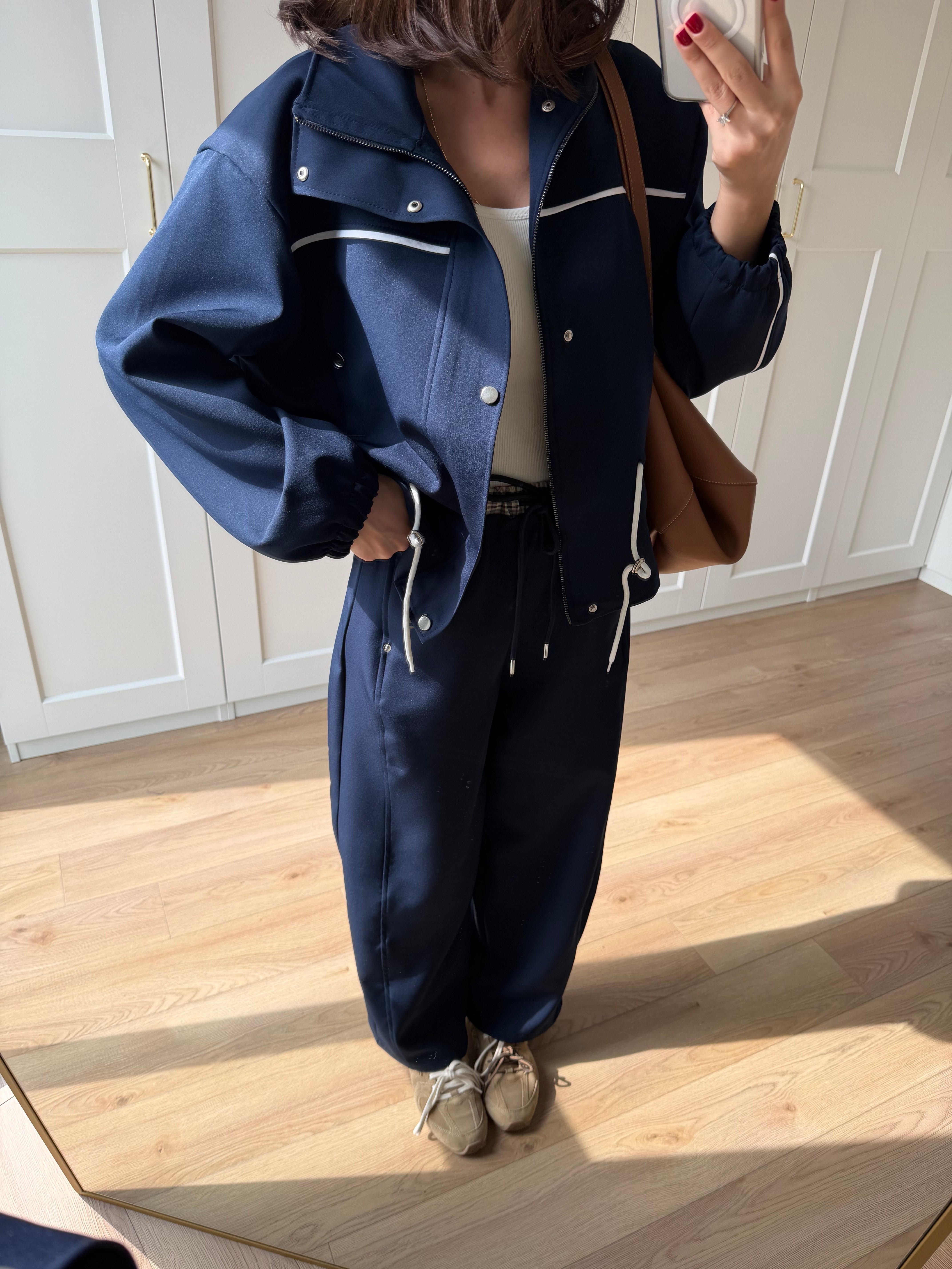 Belden Lastikli Kuşaklı Lacivert Pantolon